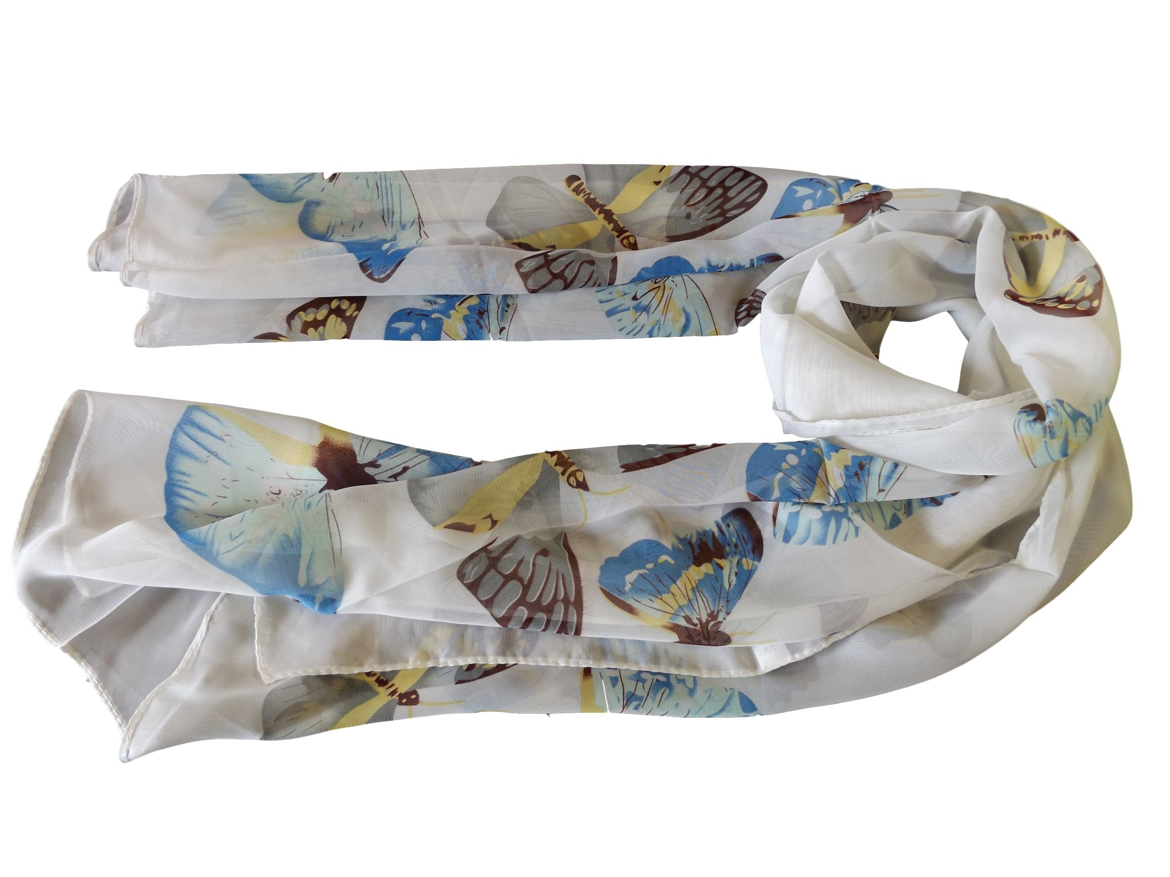 Fat-catz-copy-catz New Ladies Womens Chiffon Feel Light Weight Soft Butterfly Insect Ladies Long Scarf, Shawl, Wrap, Sarong (White Chiffon Butterfly)