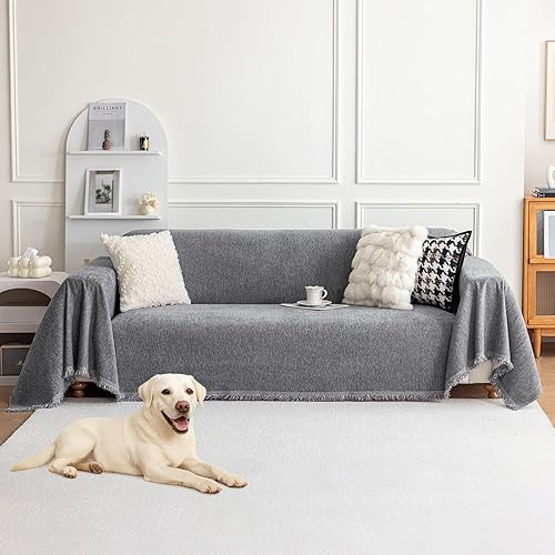 Deep Dream Funda de felpilla para sofá modular, fundas de sofá para sofá de 3 cojines, funda de sofá para perros (XL, 71 x 118 pulgadas, gris oscuro)