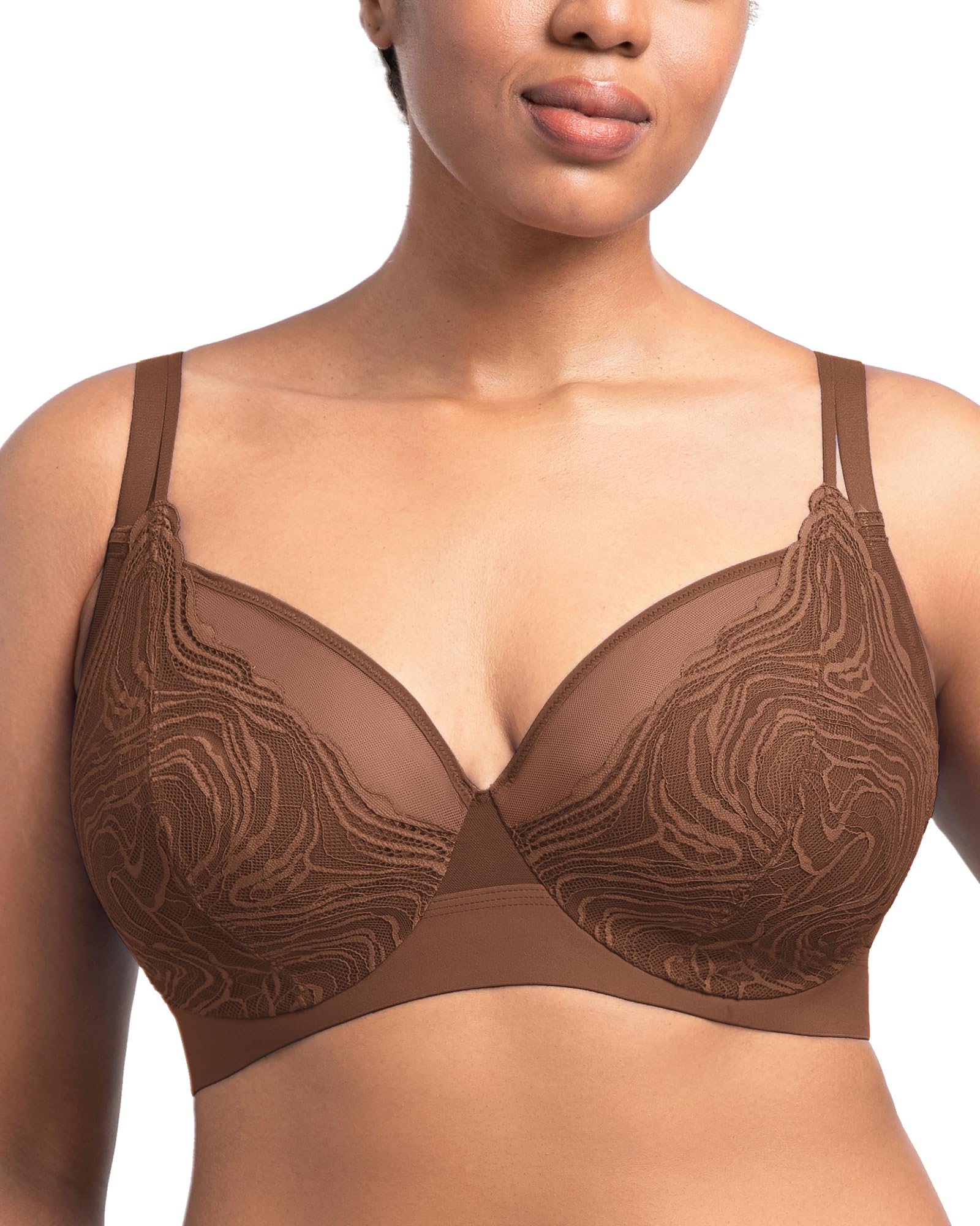 Minimizer Bras for Women Full Coverage Lace Plus Size Underwire Unlined Mesh Bra for Big Busted