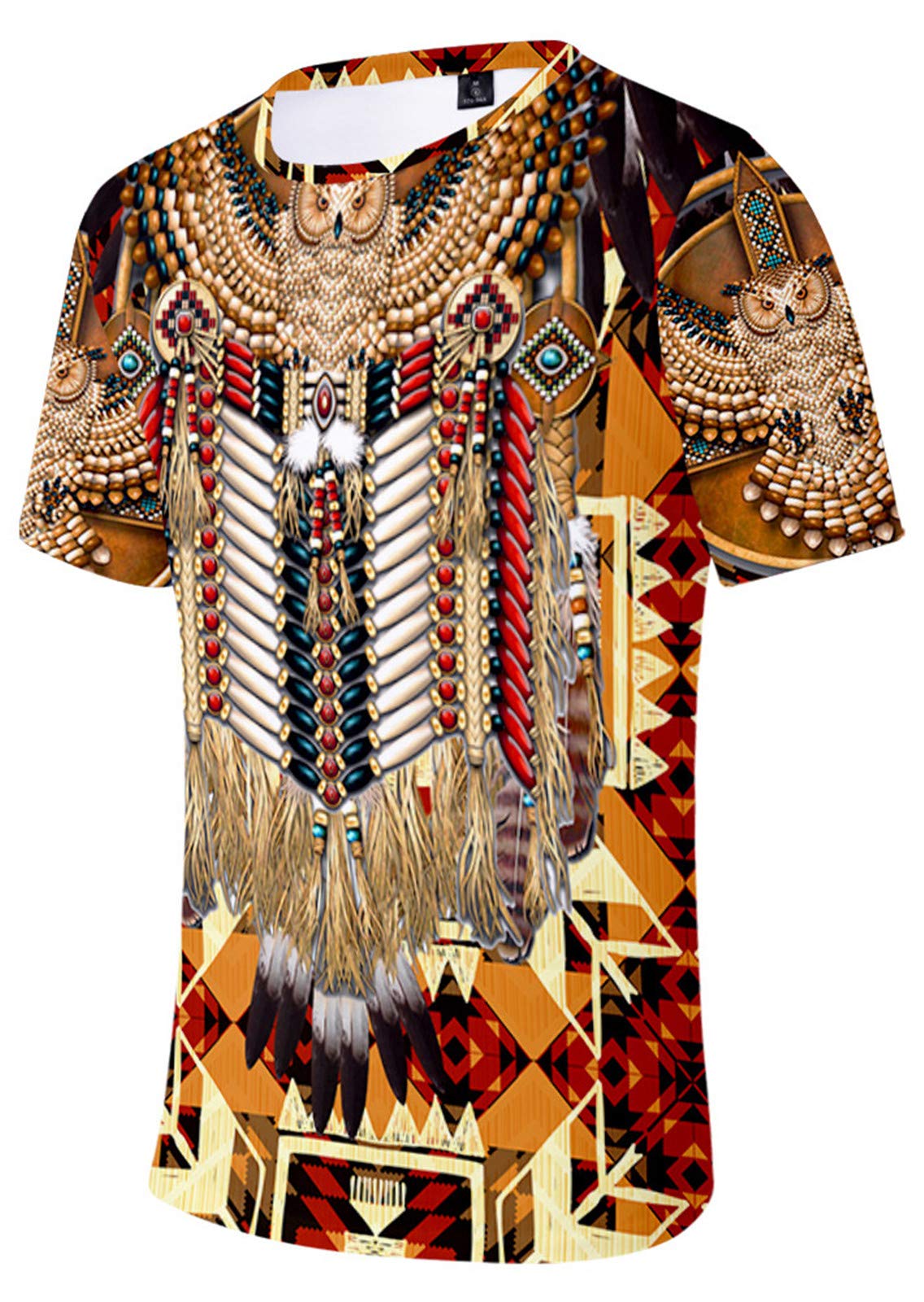 SIAOMA Unisex Native American Short Sleeve Tees Native Indians T-Shirt for Men(Orange Owl,Medium)