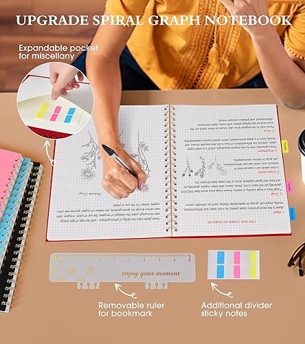 Vista 96 de Cuaderno de papel cuadriculado, cuaderno en espiral de 8.5 x 11 pulgadas, cuadernos de cuadrícula grande A4 para mujeres y hombres, papel gráfico