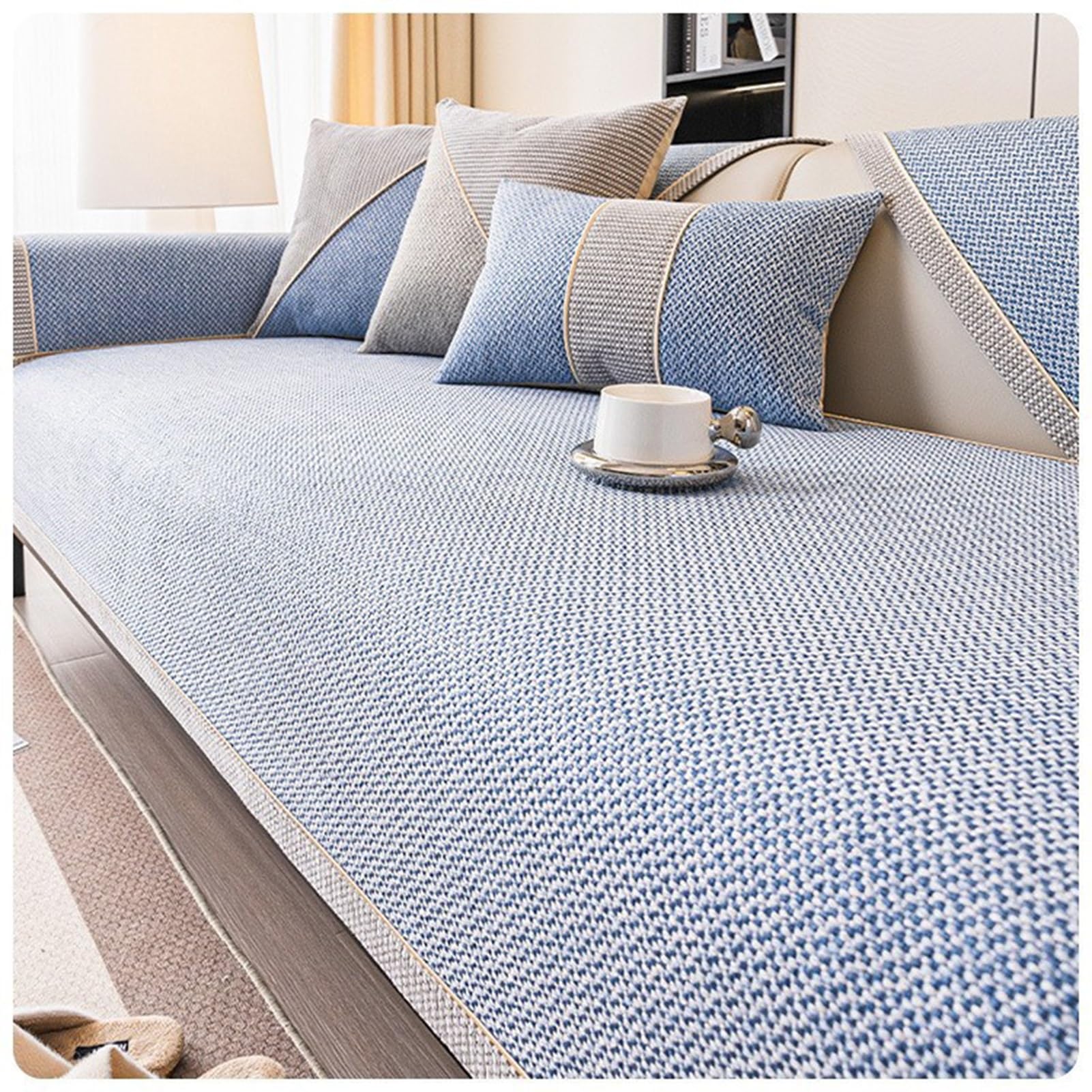 Housse de canapé en coton et lin tissé haut de gamme bleu 110x180 cm
