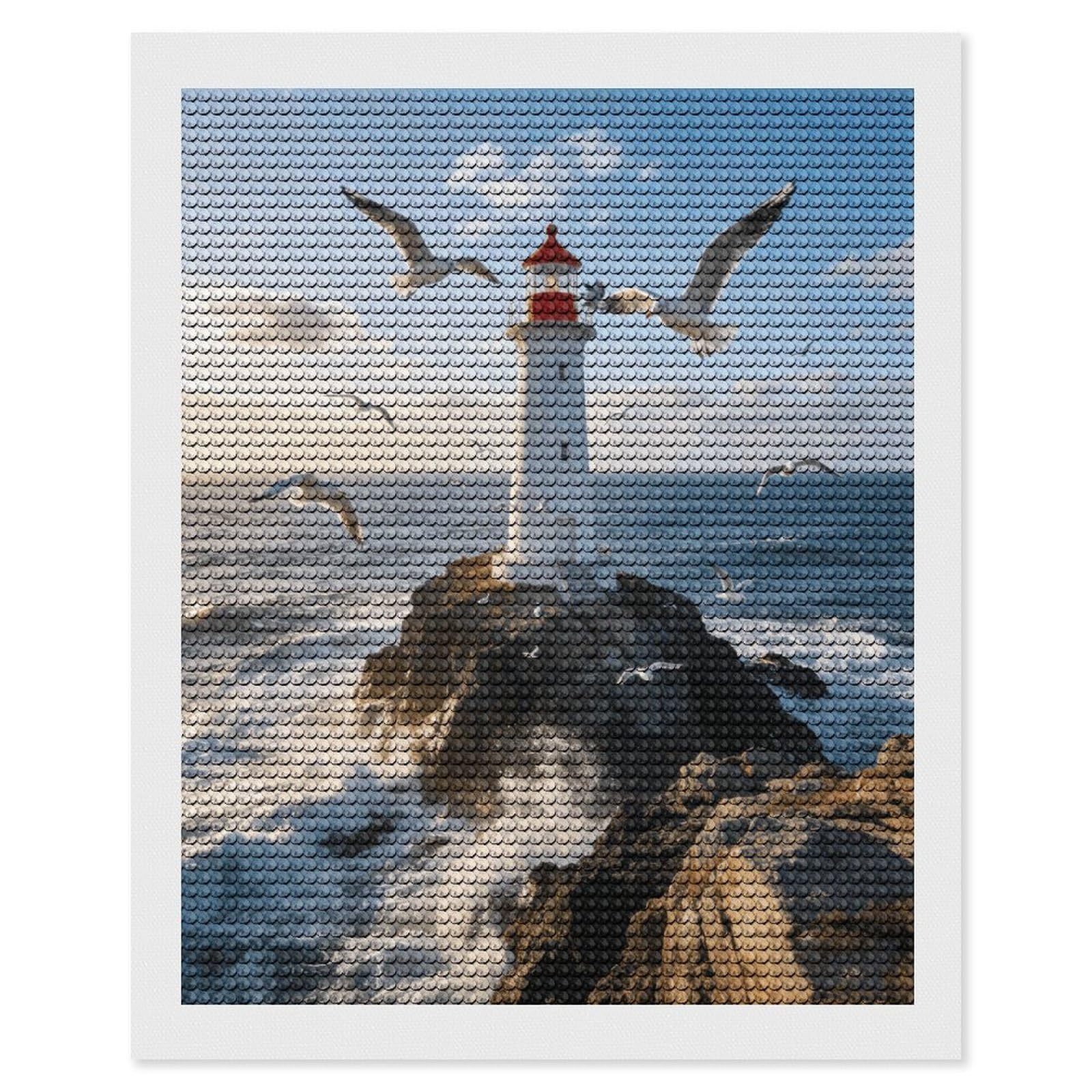 FekiLoot Lighthouse Seagull Paint by Numbers Kit for Adults Beginner DIY Diamond Dots Paintings Round Full Drill Diamond Art Kits Picture Diamond Art Painting Kits for Home Decor 16"x20"