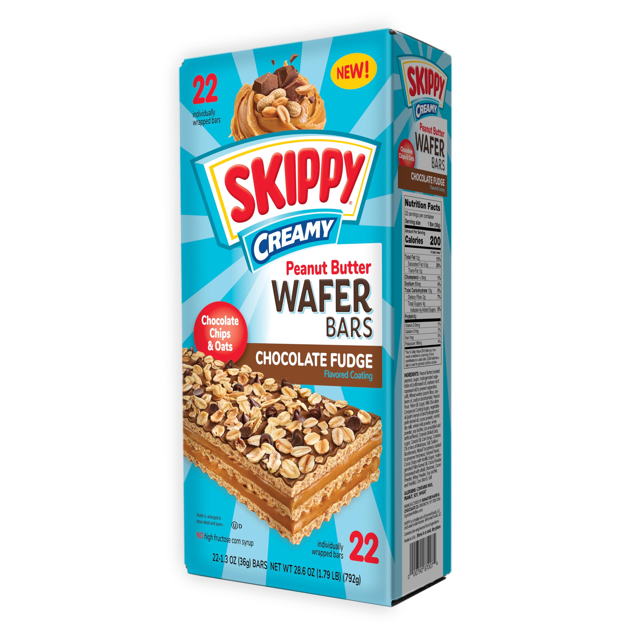 Creamy Peanut Butter & Chocolate Fudge Wafer Bars 22 individule wrapped bars