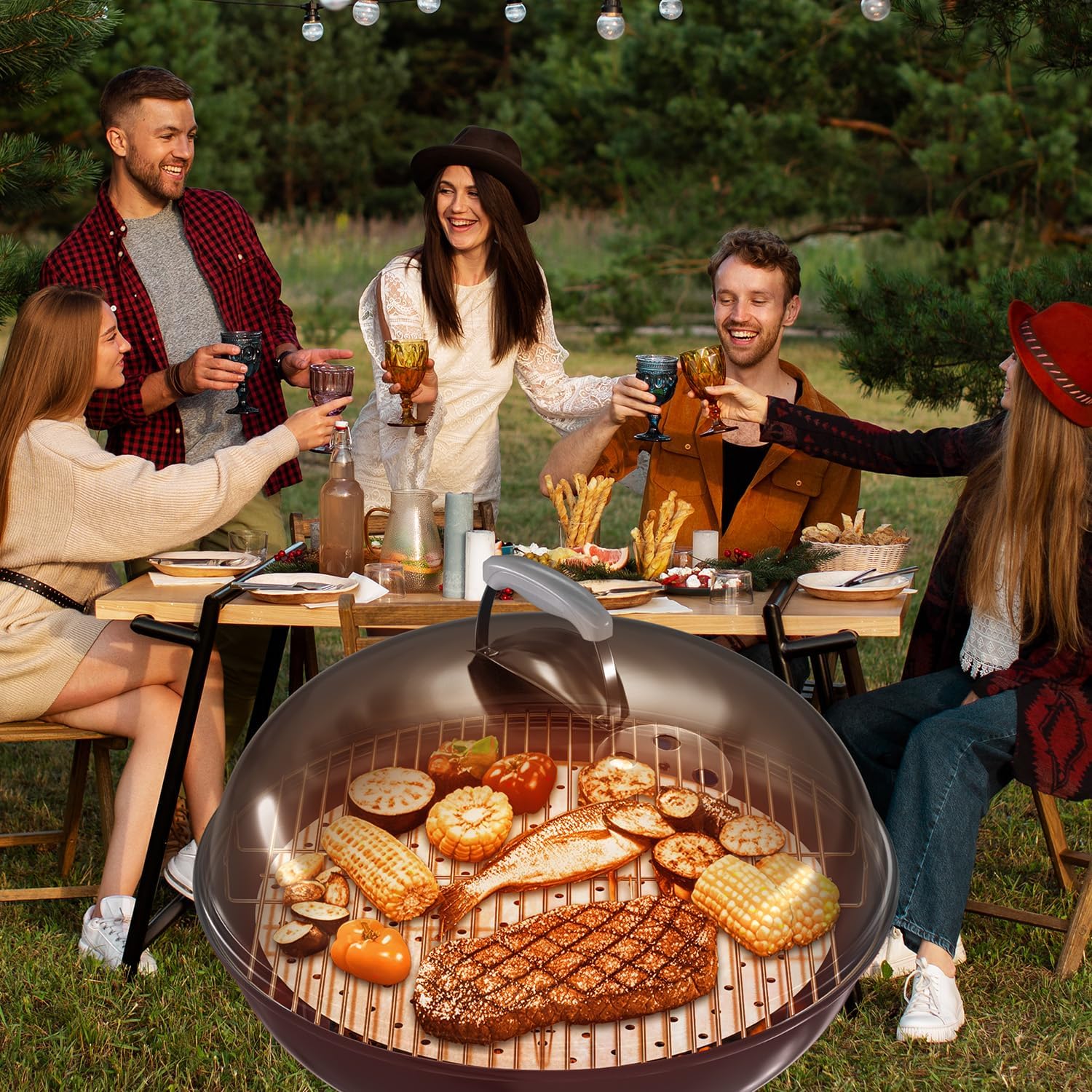 Replacement Round Cooking Grill Grate 21.5 inch, Stainless Steel BBQ Grills with No-Fire 360° Even Heat Distribution Plate, Compatible for Weber Kettle 22" Charcoal Grills & Similar Grills