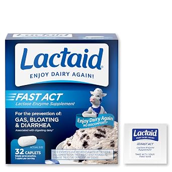 Lactaid Fast Act Lactose Intolerance, Lactase Enzyme Pills 32 single-dose pouches
