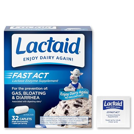 Lactaid Fast Act Lactose Intolerance, Lactase Enzyme Pills 32 single-dose pouches