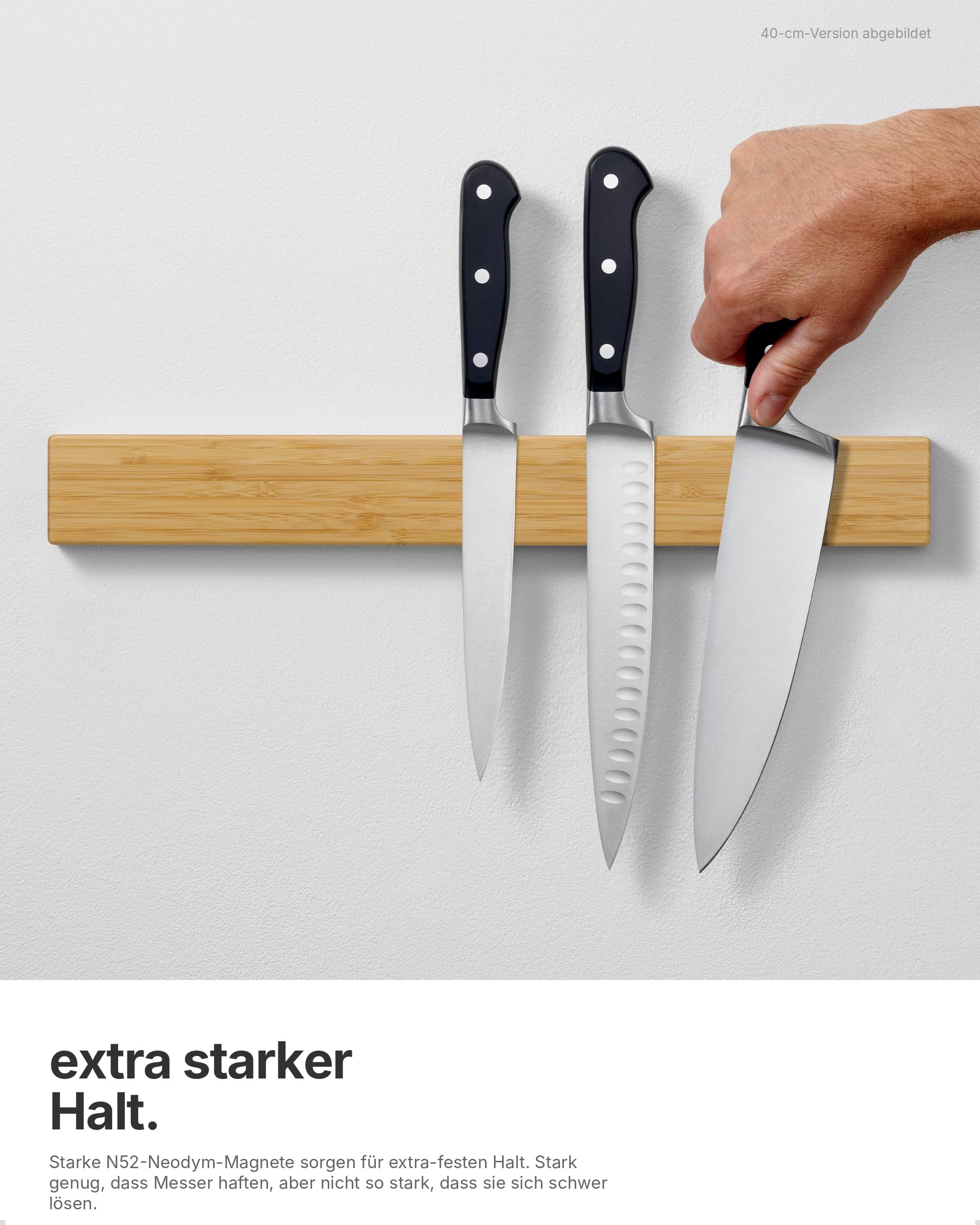 LARHN Magnetleiste Messer Neodym - Bambus, 60 cm - Messerhalter Magnetisch