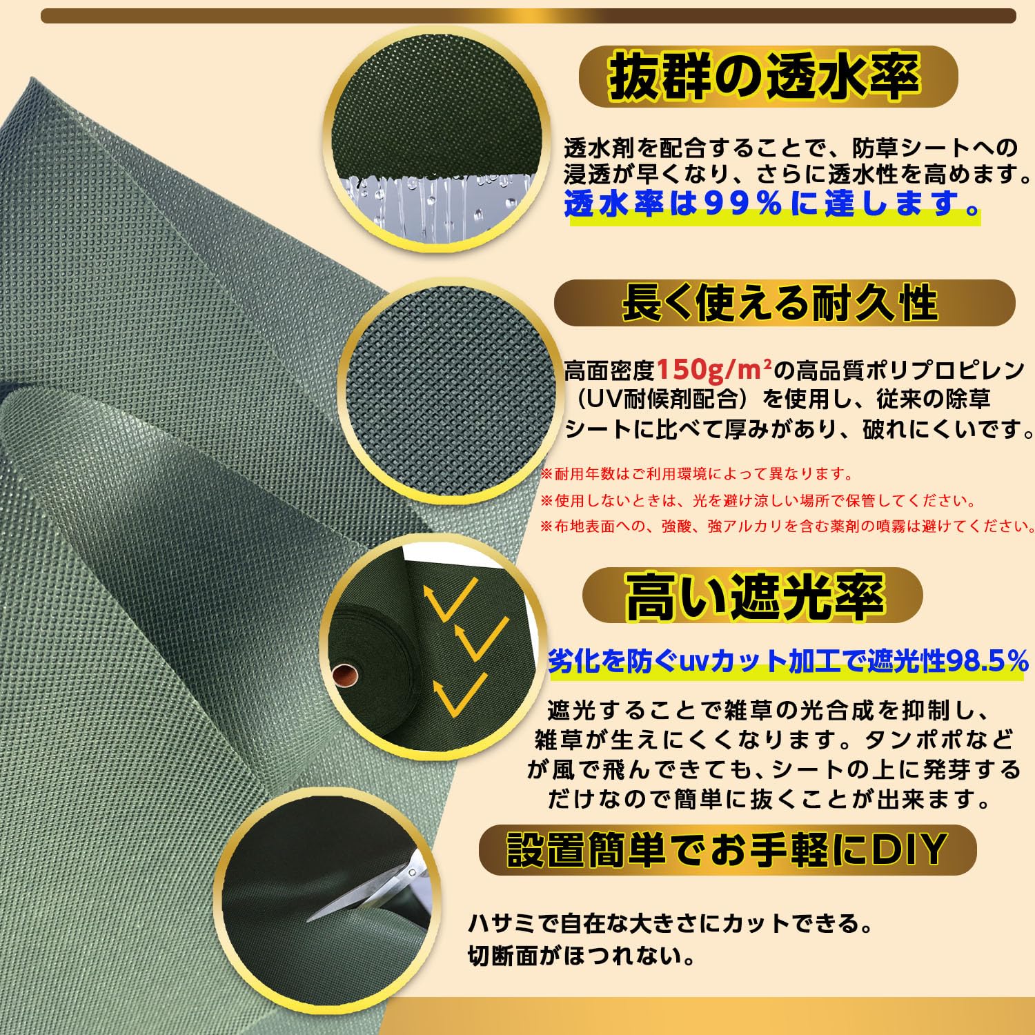 Amazon.co.jp: Youabubu 防草シート 1m×50m 高密度 150g/㎡ 防草シート