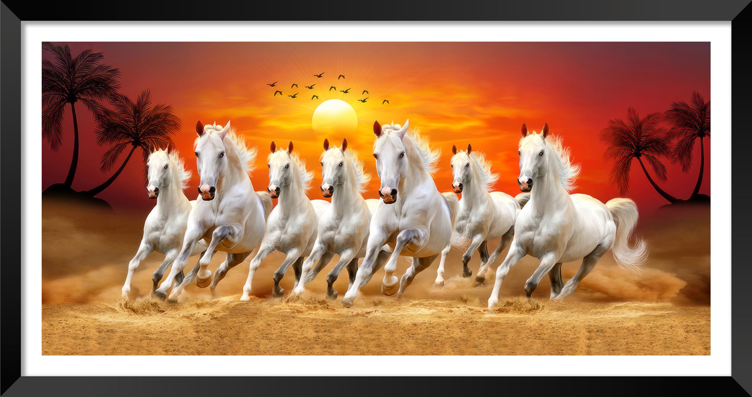 Canvas pe 7 Running white horses vastu painting Blessing horse abstract sunrise laminated coated photo frame artwork for living office decor 14x26 inch Black wood frame (B0CV5JXCTH) Amazon Price History, Amazon Price Tracker