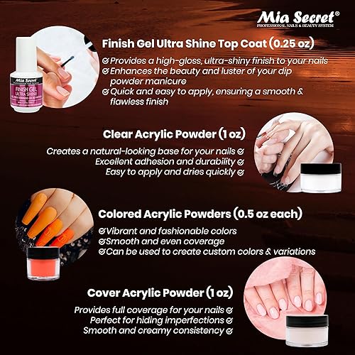 Miniatura 4 de Mia Secret - Kit de 14 piezas de polvo de inmersión para uñas, kit de inmersión con 2 polvos acrílicos de colores, polvo acrílico transparente,