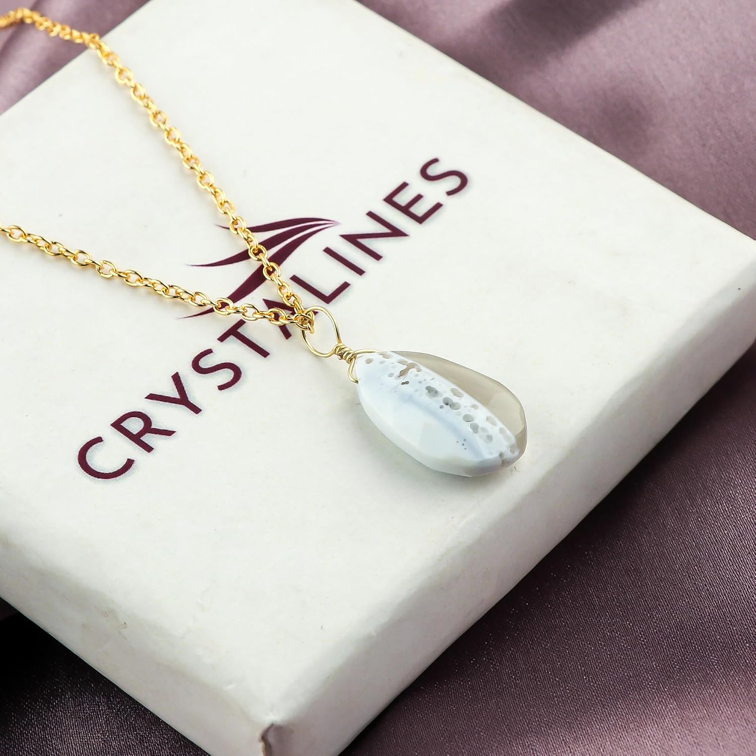 Natural Blue Lace Chalcedony Gemstones Pendant Necklace, High Grade Cabochon Stones, Handmade Jewelry, Chakra Healing Crystals, Gold-Plated Adjustable Chain, Gift for Women, 18inch - Image 4