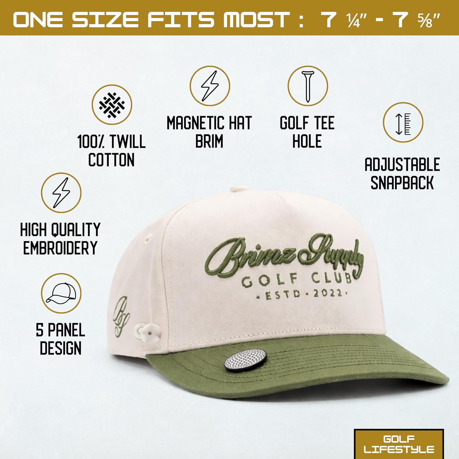 BRIMZ Cotton Golf Hat with Magnetic Brim & Tee Holder - Snapback Golf Cap for Men & Women - Magnetic Brim for Ball Marker