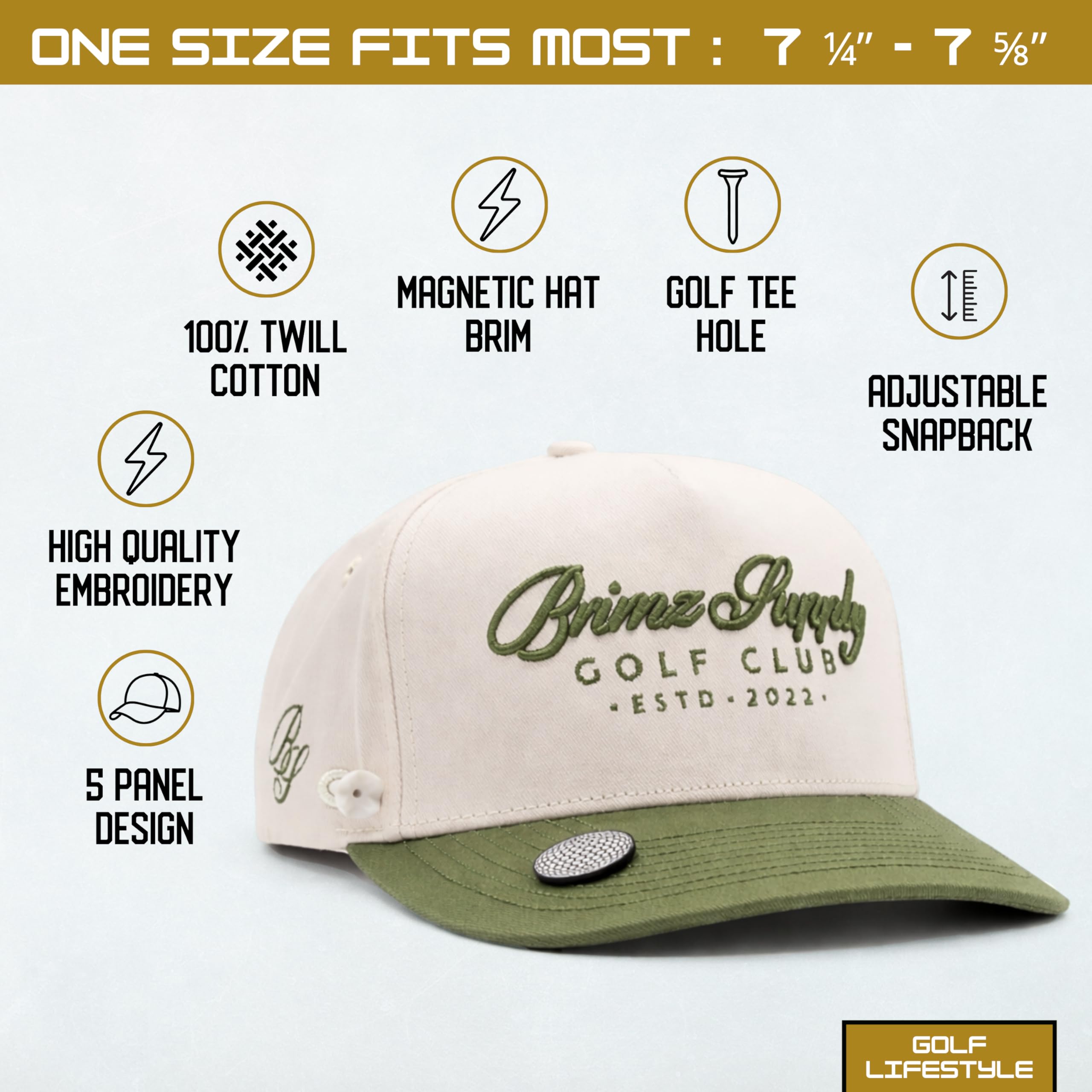 BRIMZ Cotton Golf Hat with Magnetic Brim & Tee Holder - Snapback Golf Cap for Men & Women - Magnetic Brim for Ball Marker - 2