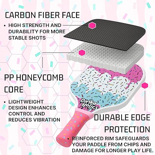 Miniatura 2 de Paleta de pickleball de fibra de carbono  Núcleo de panal de polipropileno de 0.63 pulgadas, peso ligero, 7.76  8.29 oz, agarre cómodo, diseño
