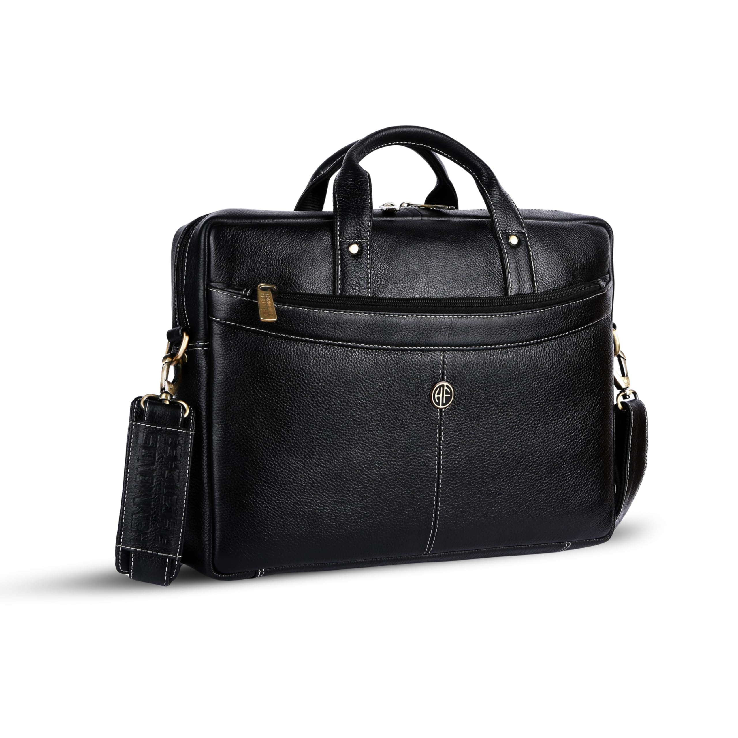 HAMMONDS FLYCATCHER Genuine Leather Office Bag for Men, 15.6 Inch Professional Black Laptop Bag for Men, Adjustable Strap & Multi Compartments, 1 Year Warranty - Office, Travel, Daily Use