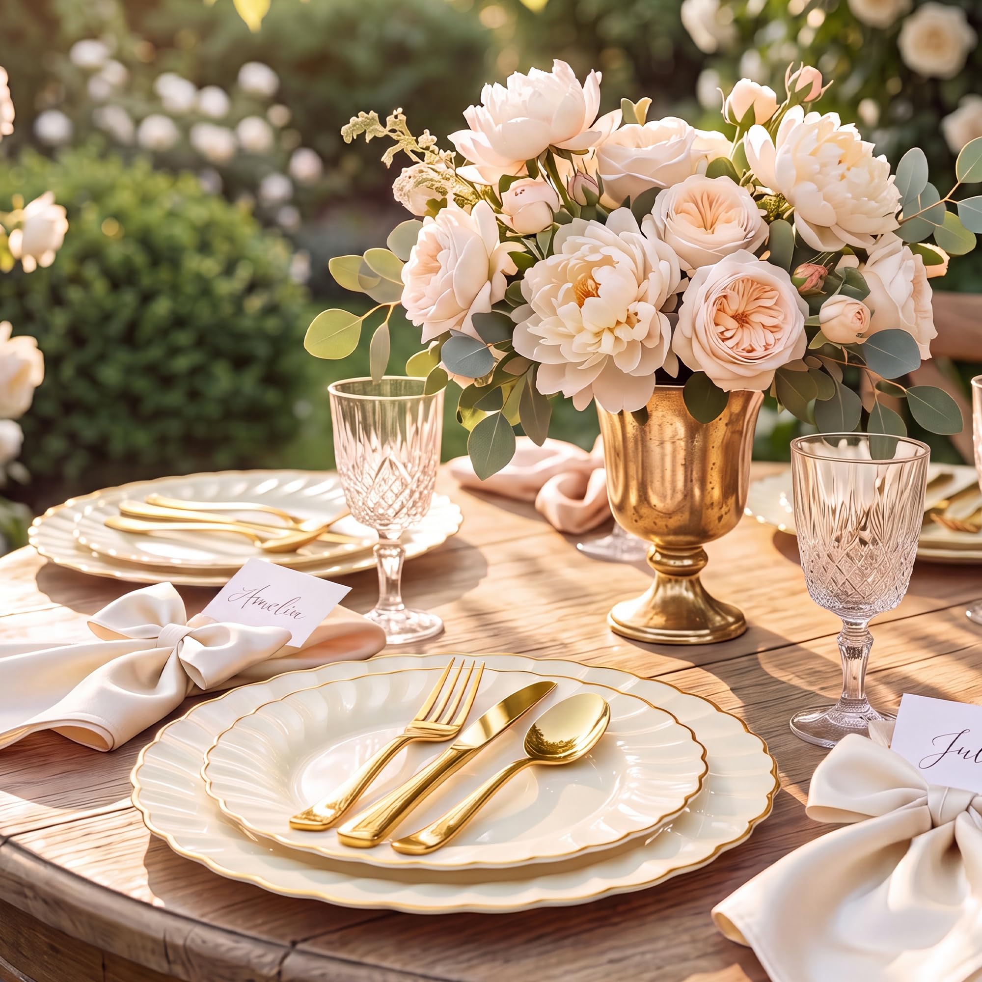Ivory Gold Rim Disposable Plates - 125 Pack -3