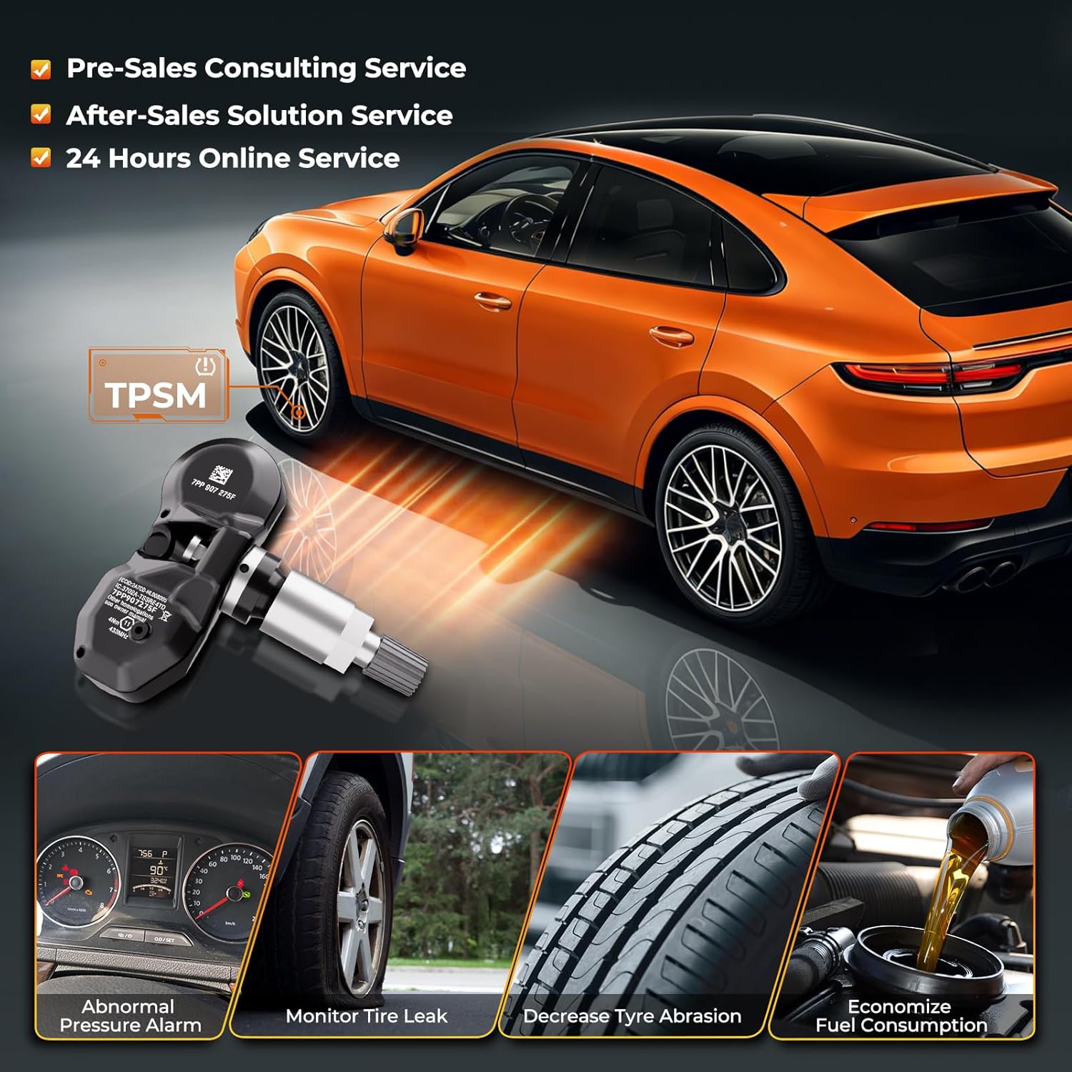 Jsueng 4-Pack Tire Pressure Monitoring System Sensors fit for Audi A6 Q7 R8, Aston Martin DB11 DB9 DBS DBX, Bentley Volkswagen Porsche Lamborghini 433MHz TPMS Sensor Replaces 4F0907275B 7PP907275F