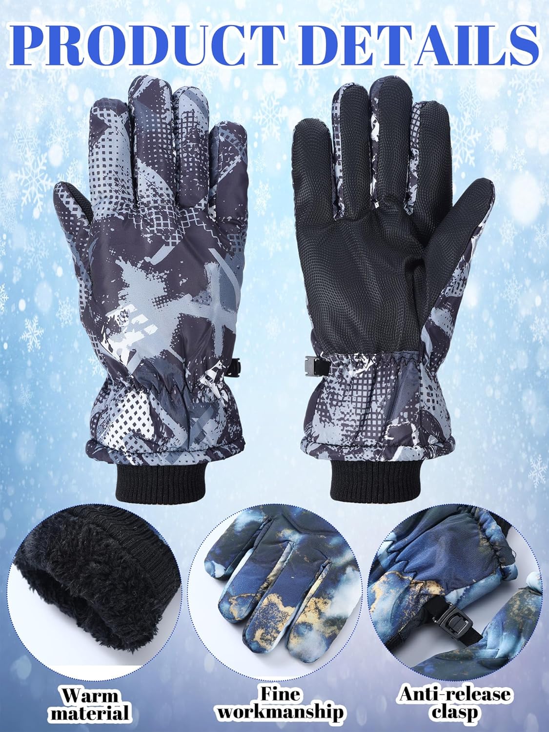 4 Pair Mens Winter Ski Gloves Women Warm Waterproof Snow Gloves Adjustable Non Slip Mittens for Cold Weather - Image 4