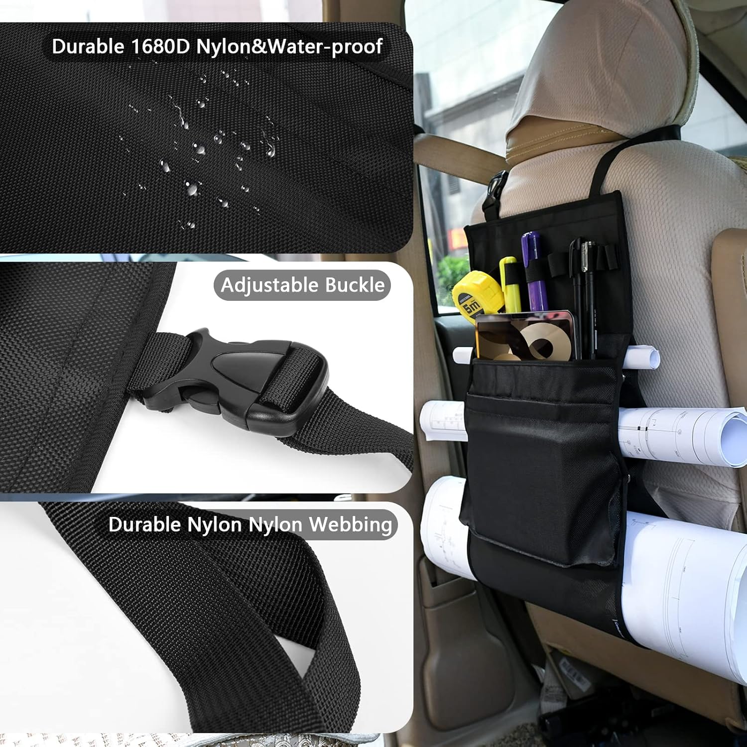 Homakover Car Seat Organizer, Blueprints Car Organizer, Maps Holder, Drawings Car Pockets, Artwork Car Pocket, Posters Holder with Shoulder Strap/Pockets and Comfort Top Handle