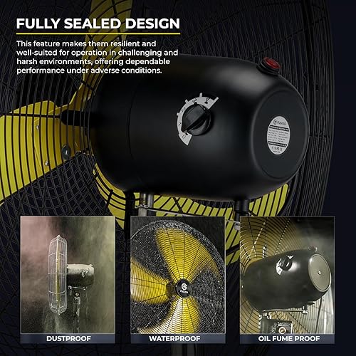Miniatura 6 de FUGOO Ventilador de pedestal oscilante silencioso para exteriores de 20 pulgadas con motor de CC sin escobillas sellado, ventilador impermeable de 4