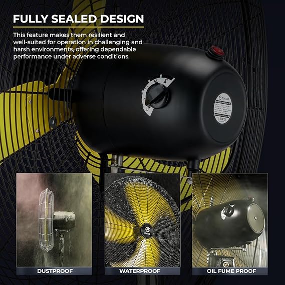 FUGOO 24'' Outdoor Oscillating Pedestal Fan With All Sealed Brushless DC Motor, 4-Speed Waterproof Outdoor Fan, Heavy Duty Industrial Floor Fans for House,Patios, Commercial, Garage, Warehouse