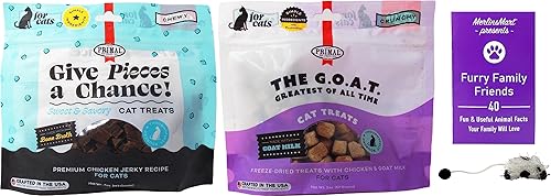 Primal Cat Treats 2 muestras de sabores, (1) cada uno cecina de pollo masticable, leche de cabra de pollo liofilizada (2-4 onzas) - Paquete de