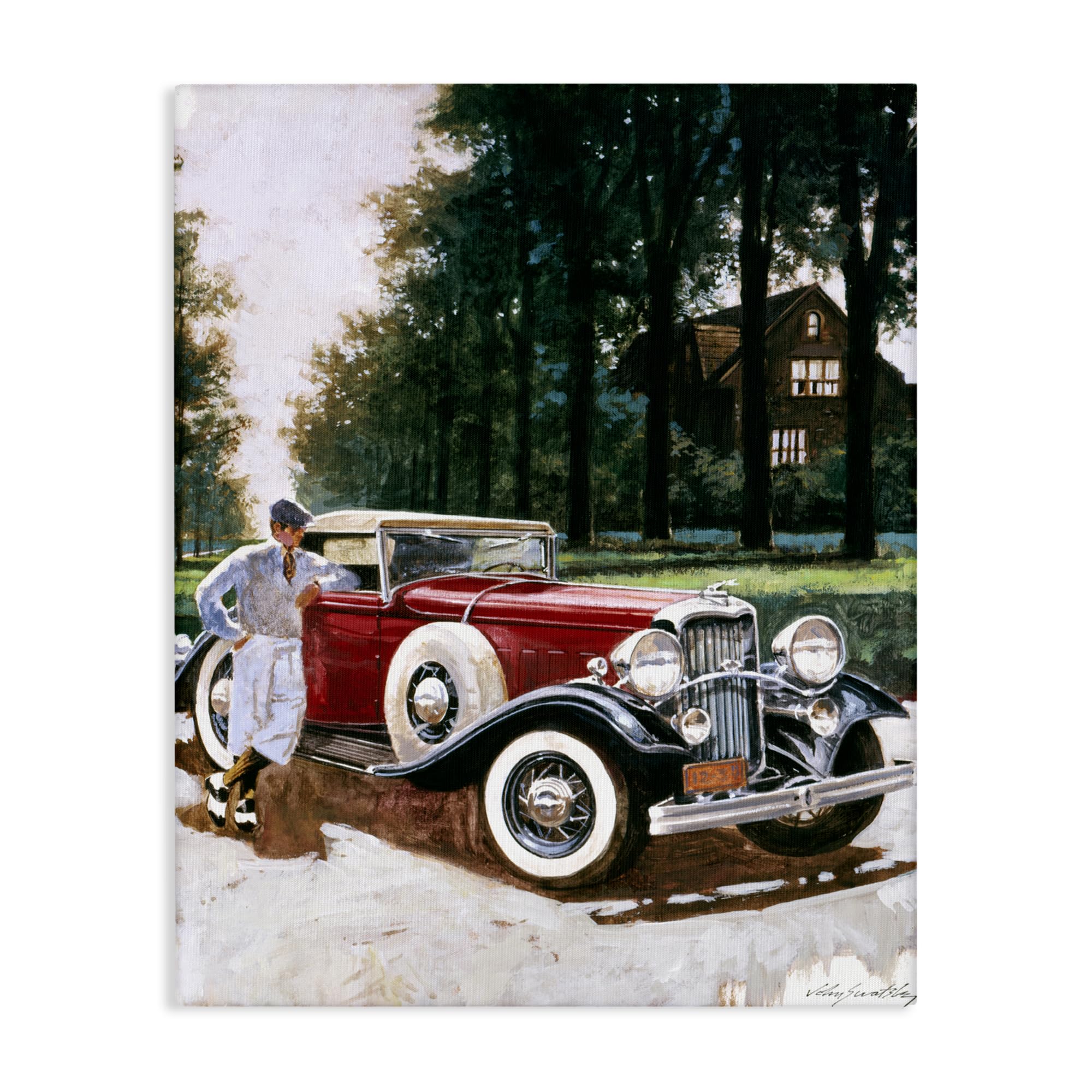 'Retro Convertible Coupe & Driver'| Canvas Art