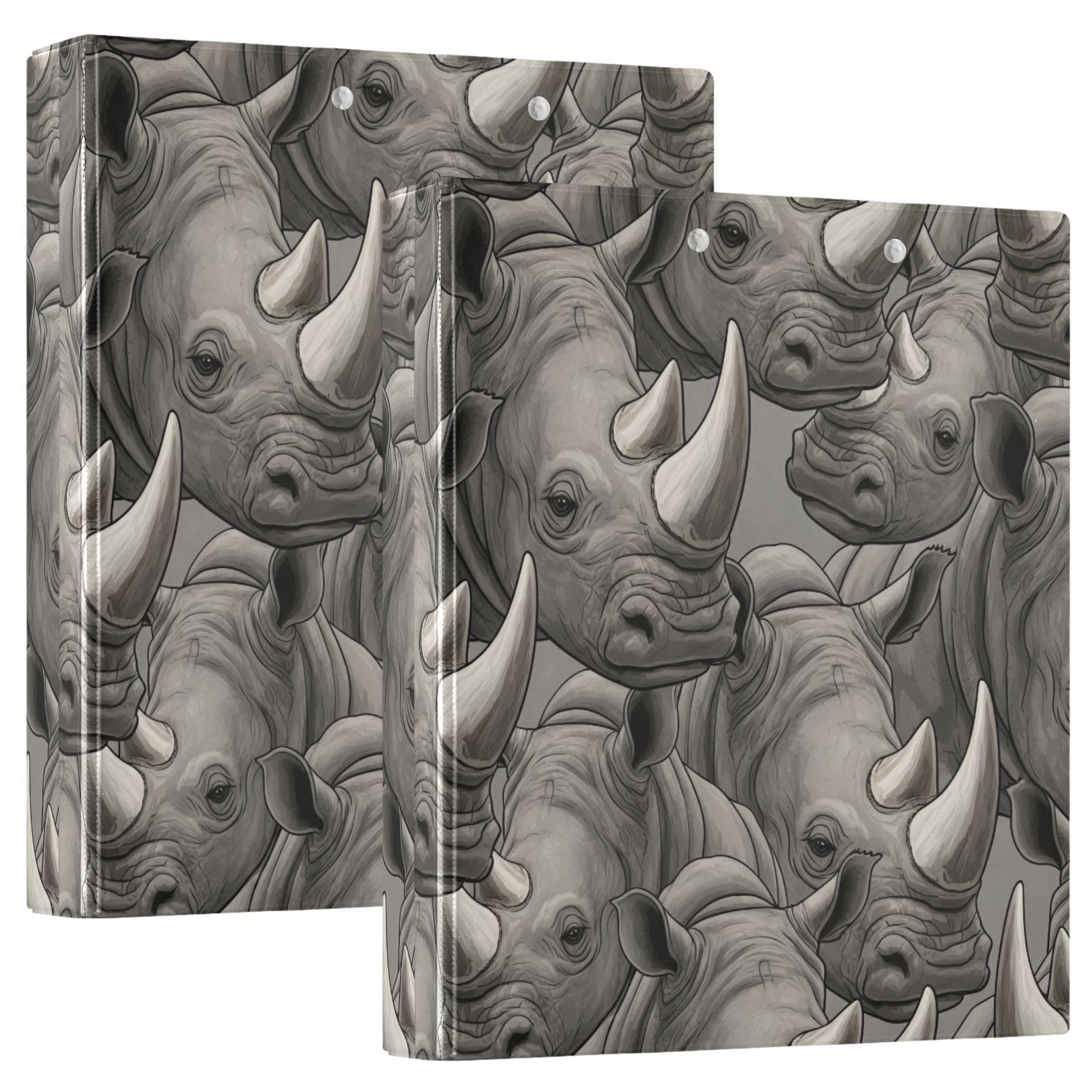 Raccoglitore a tre anelli grigio con stampa animalier, confezione da 2 | Con portablocco e tasche, per scuola, università, ufficio