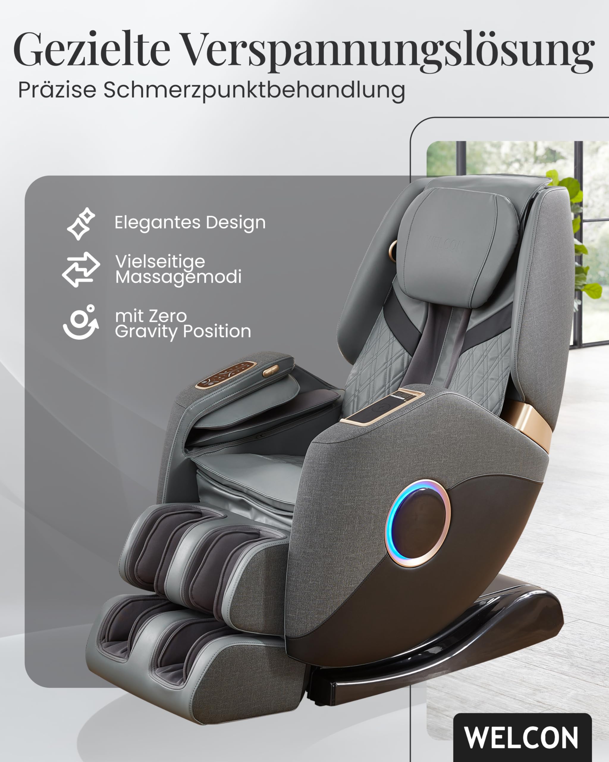 WELCON Easyrelaxx Plus 4D - Sillón de masaje eléctrico, color gris y negro | Sillón de masaje eléctrico con masaje Shiatsu, gravedad cero, función de calor y masaje de cuerpo entero