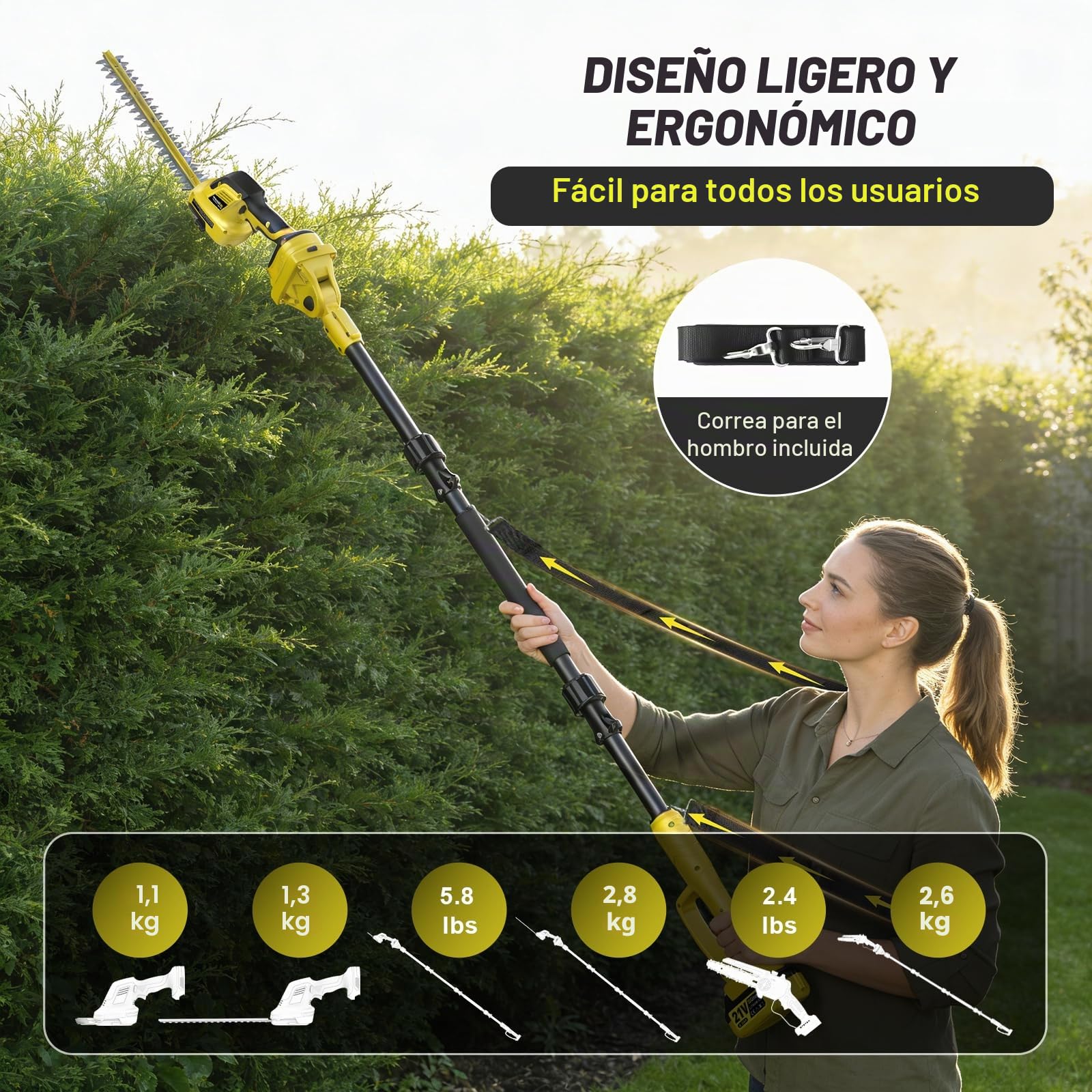 6-en-1 Mini Motosierra y Cortasetos a Batería, Motosierra Eléctrica 8 inch, 2×4.0Ah Baterías, Motor Sin Escobillas 2500W 45000RPM, Ajustable 0-180°, for Makita 18V, 4,5m para Cortar Setos y