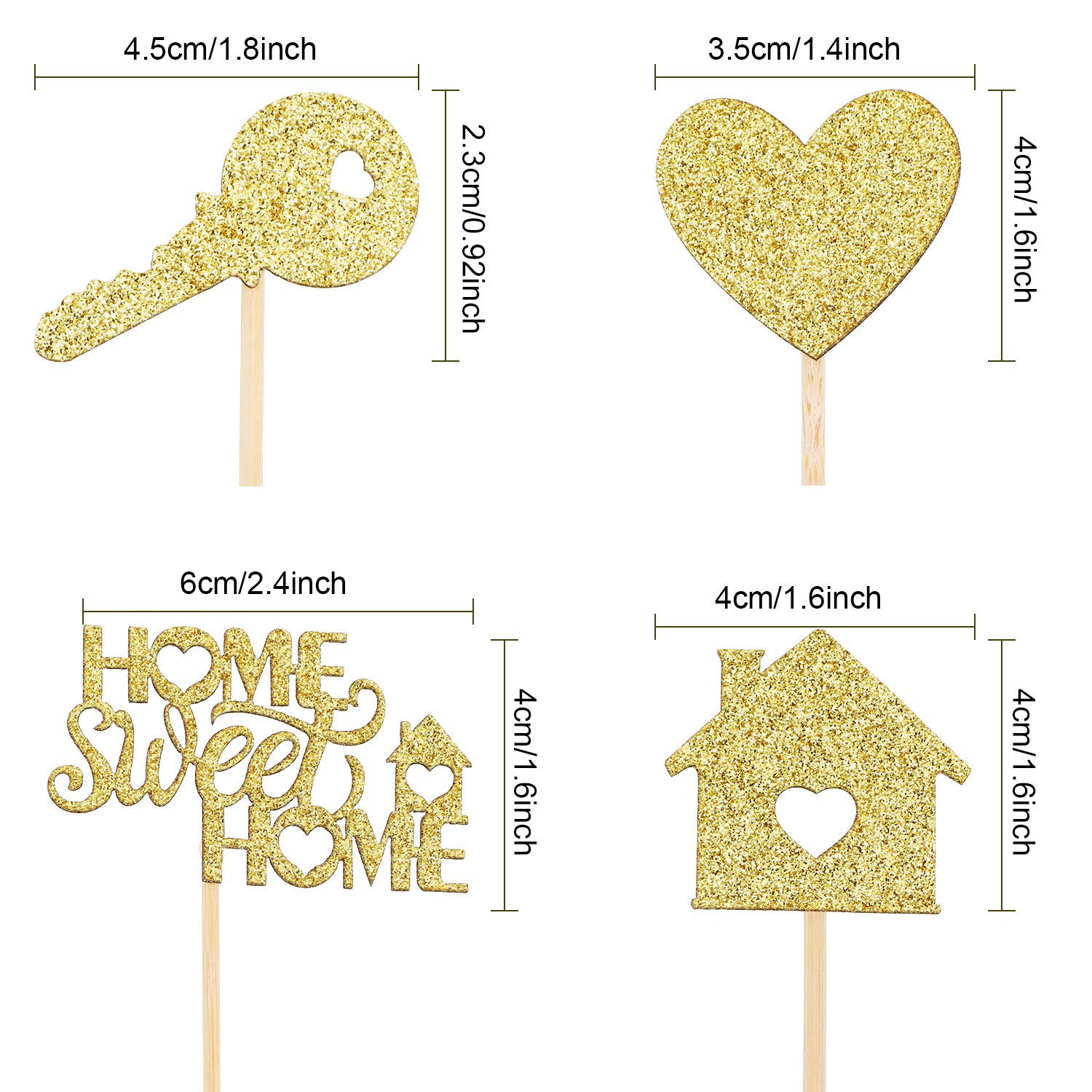 55 Pieces Home Sweet Home Cupcake Toppers Gold Glitter Home Cupcake