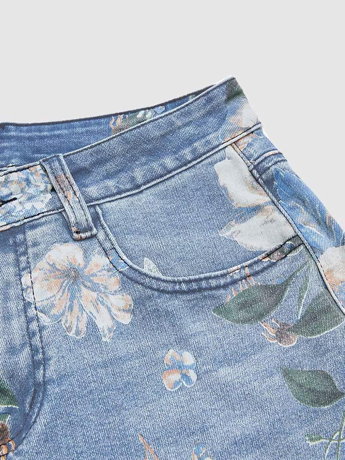 Flamingals High Waisted Bermuda Shorts for Women Knee Length Floral Print Stretchy Summer Denim Shorts Trendy - Image 4