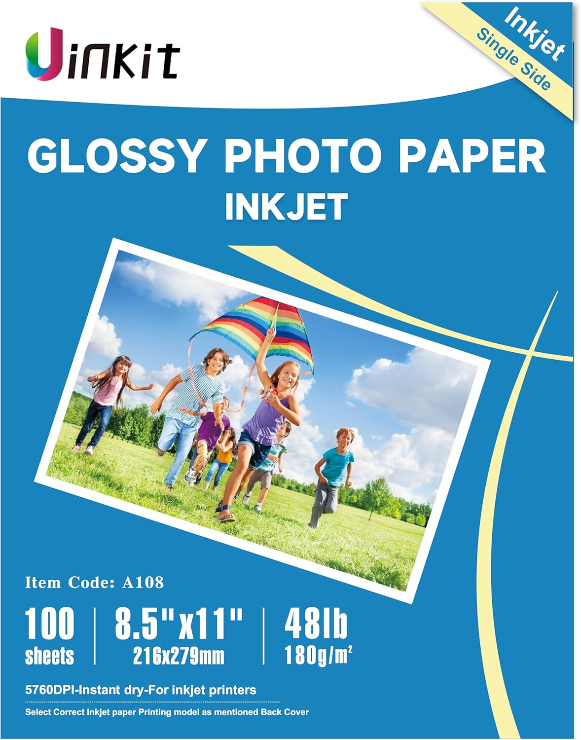 Uinkit 100 Sheets Inkjet Photo Paper Glossy 8.5x11 48lb Dye Ink 180Gsm and 100 Sheets 4Mil Self-Adhesive Laminating Sheets, 8.7 x 12.2 Inches