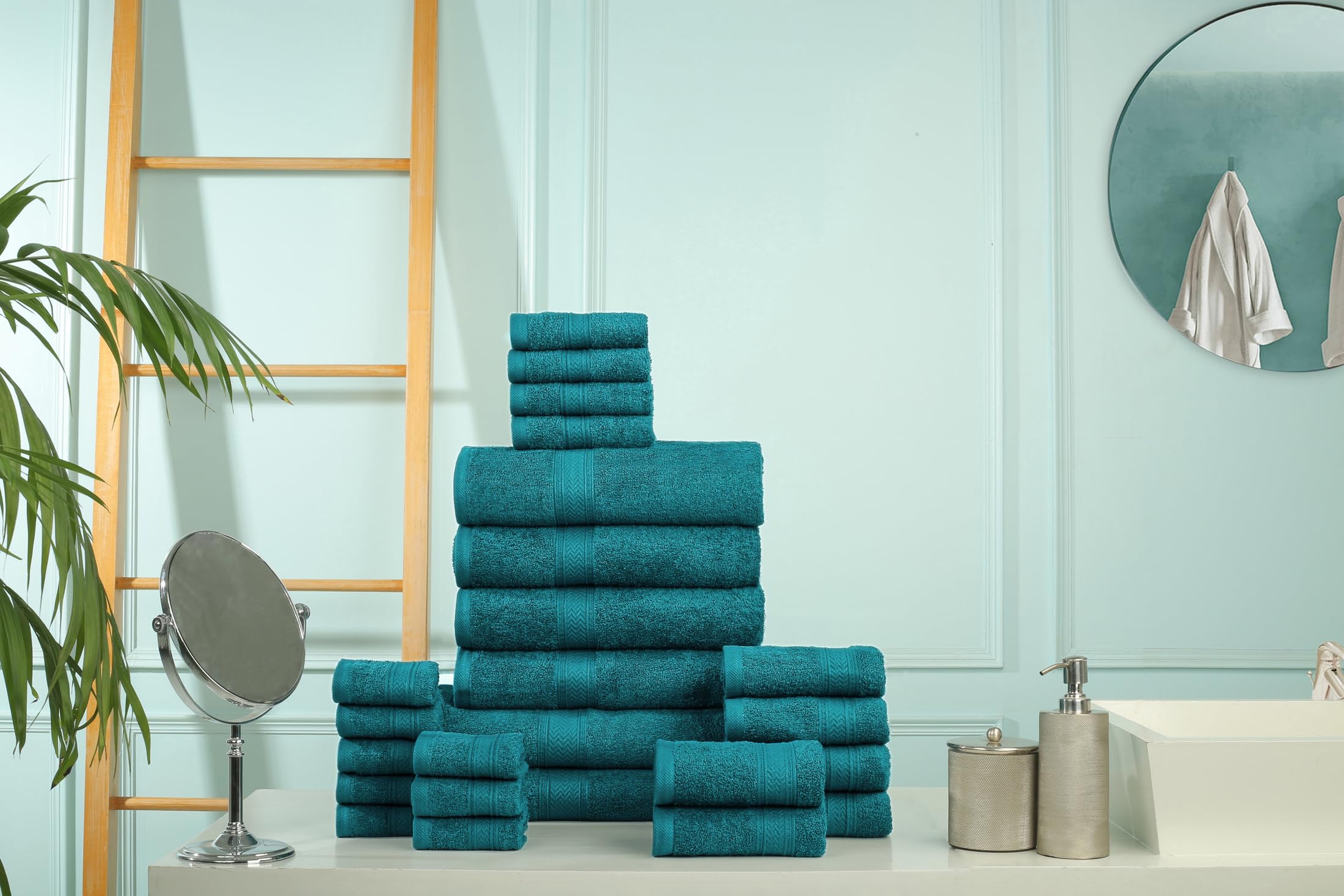 HILLFAIR Juego de Toallas de baño de 24 Piezas para baño, 100% algodón, 24 Piezas, Juego de Toallas de SPA para Hotel, 2 Toallas Grandes XXL de Gran tamaño, 4 Toallas de baño, 6 Toallas de Mano, 4