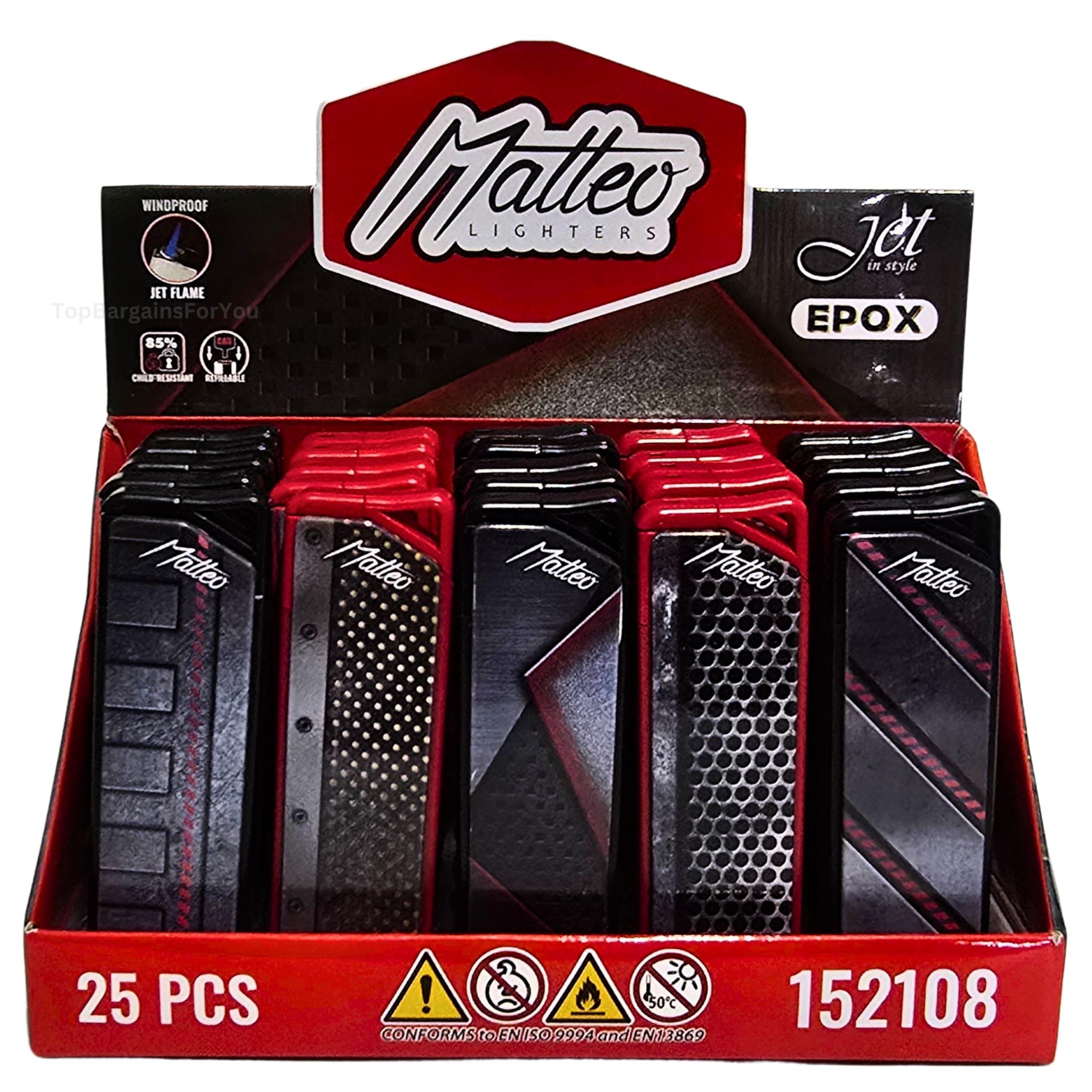 Zactly 5 x MATTEO Windproof Jet Flame Lighter Set Rare Dustproof Electronic Gas Refillable (Red Black Elegant)