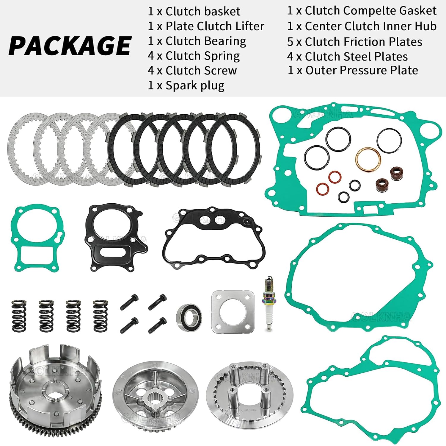 Clutch Kit & Basket & Compelet Gasket for Honda ATV Recon 250 TRX250TE/TRX250TM/TRX250 Sportrax 250 TRX250EX TRX250X OEM# 22100-HM8-A40
