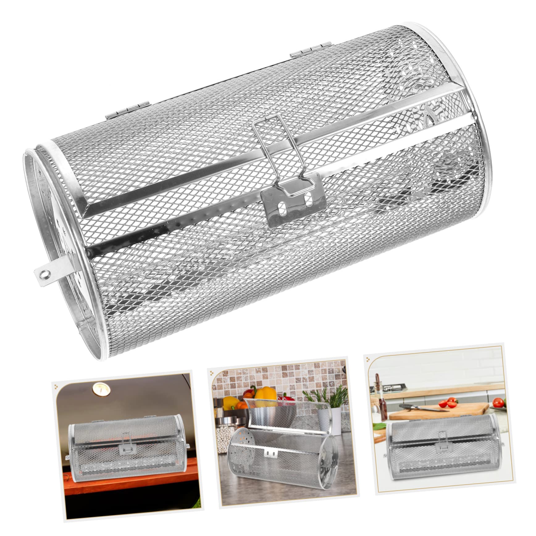 Jaula Giratoria de Acero Inoxidable para Asar Nueces y Pimientos | Rejilla de Plata , Calentamiento Uniforme , Uso en Restaurante y Cocina para Tostado