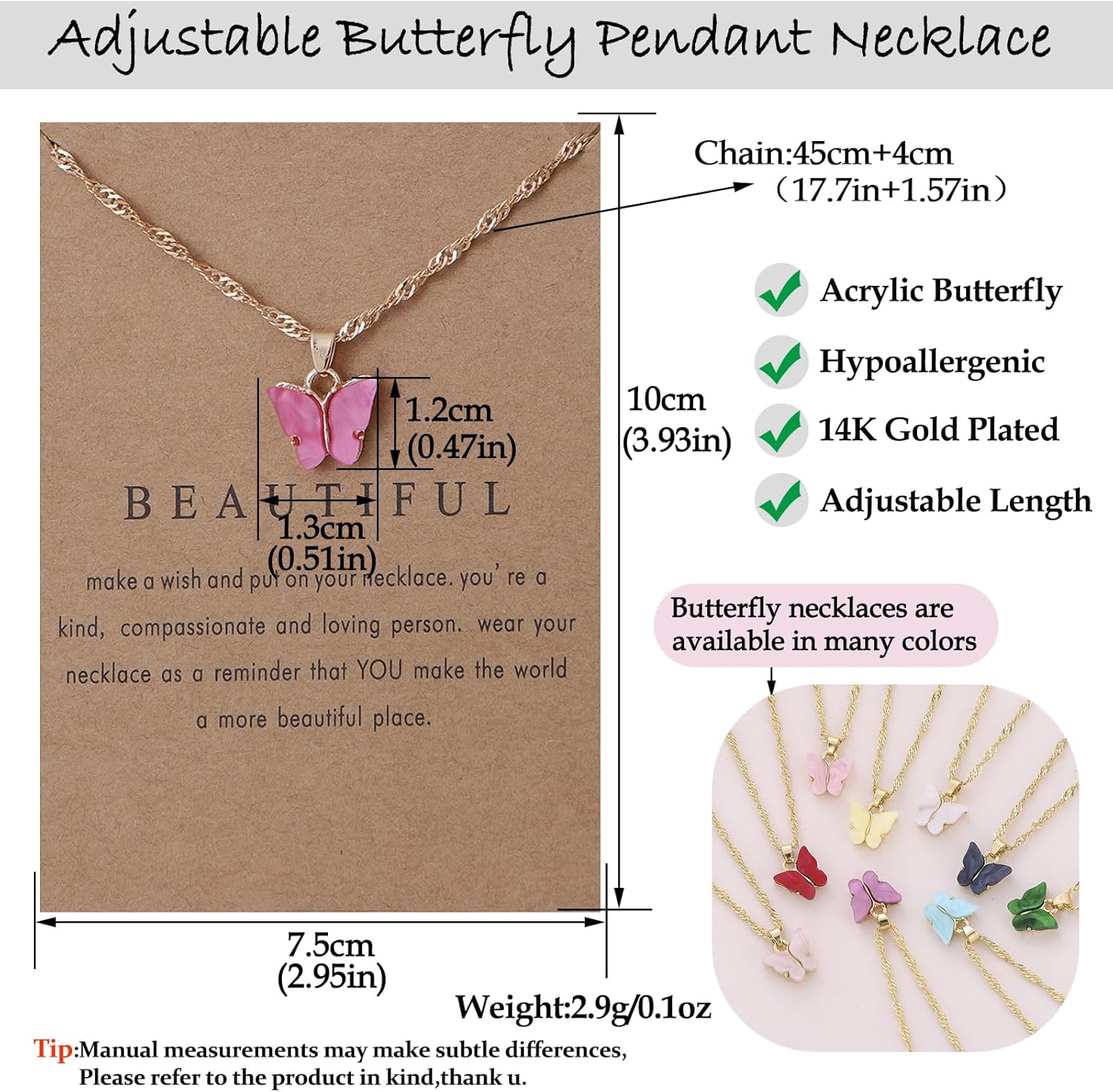 Dainty Colorful Butterfly Pendant Necklace for Women,Bohemian Acrylic Cute Butterfly Chain Necklace Retro Card Adjustable Insect Animal Necklaces Friends Female Necklace - Image 6