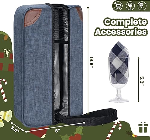 Miniatura 10 de ALLCAMP - Bolsa de vino con compartimento refrigerante juego de picnic que lleva dos juegos de vajilla