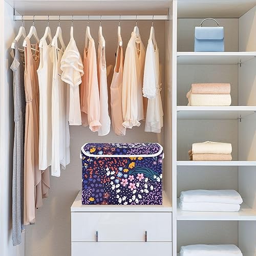 Miniatura 6 de Bolsas de almacenamiento plegables de flores de leopardo para ropa, contenedores de almacenamiento de tela con asa reforzada, organizadores de