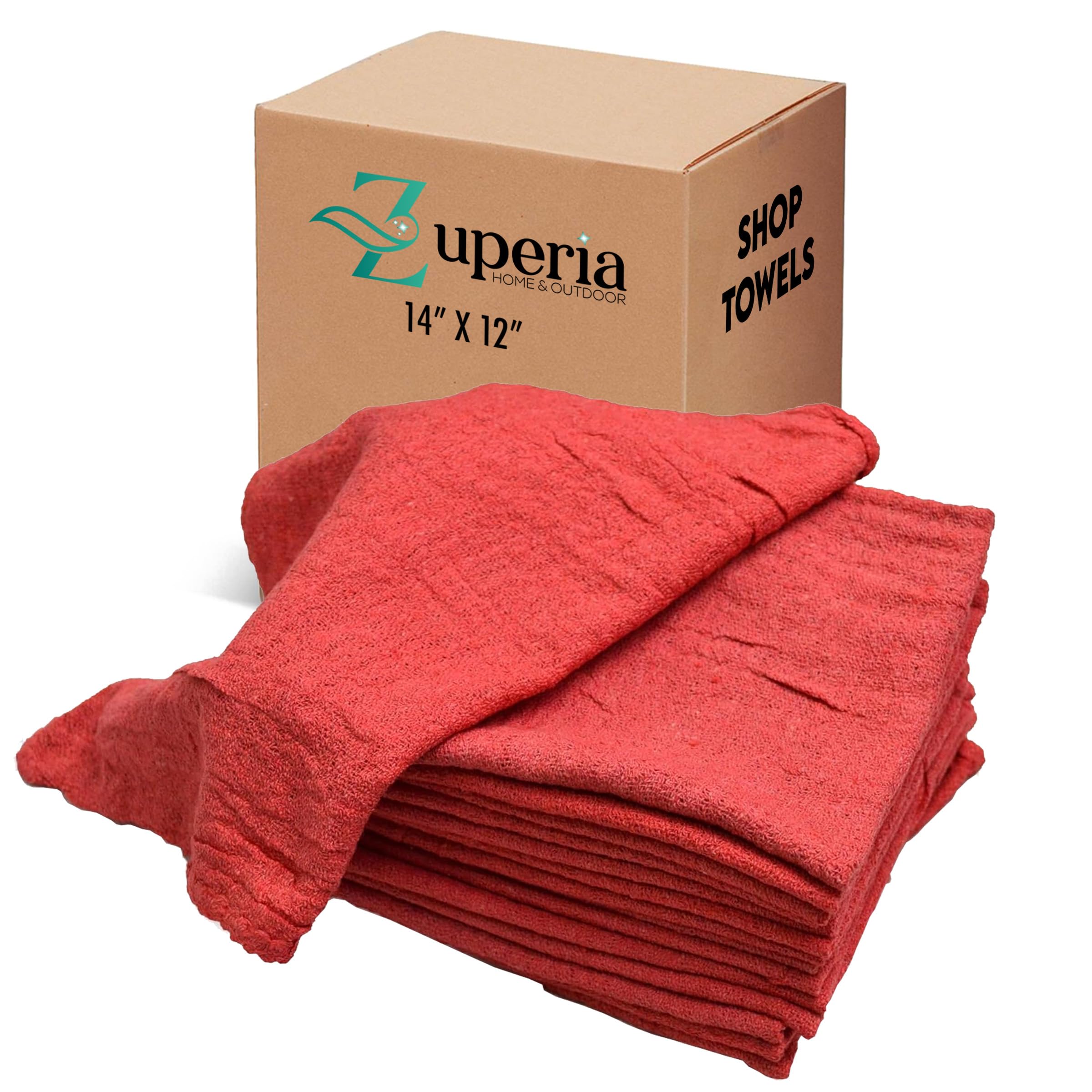 ZUPERIA Toallas de tienda (14 x 12 pulgadas, paquete de 100) trapos de limpieza de grado comercial a granel para garajes, automóviles, industrias y hogares (rojo)