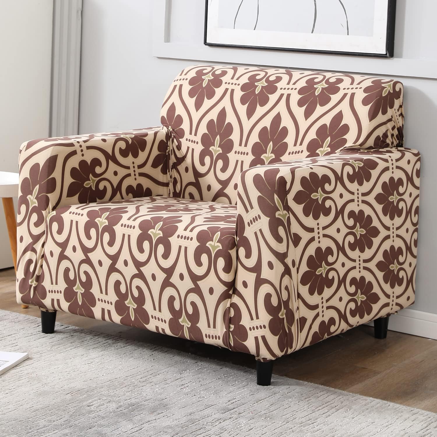 HOKIPO Sofa Cover 1 Seater Fully Covered, Beige Damask