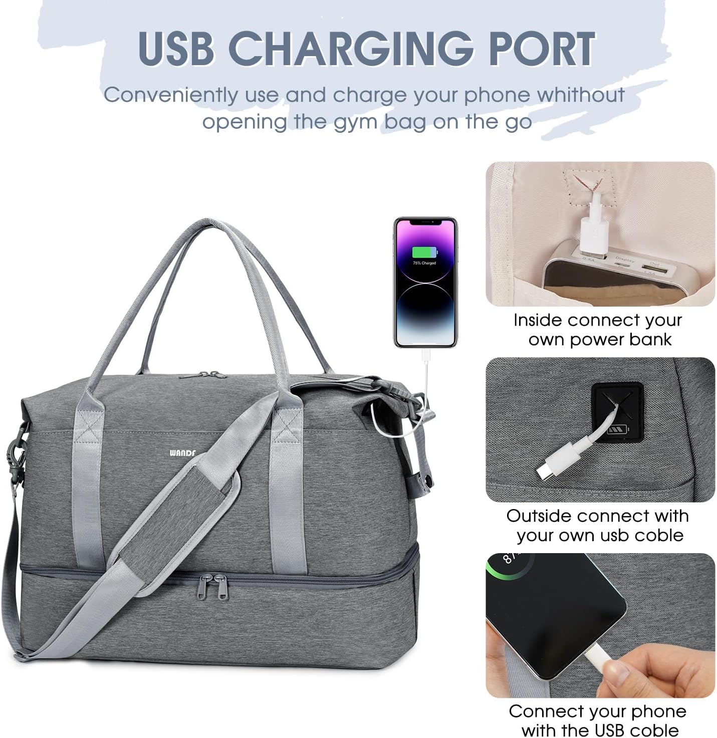 For Spirit Airlines 18x14x8 Personal Item Bag Underseat Carry On Bag with Wet Pocket & Shoe Compartment & USB Charging Port - Image 5