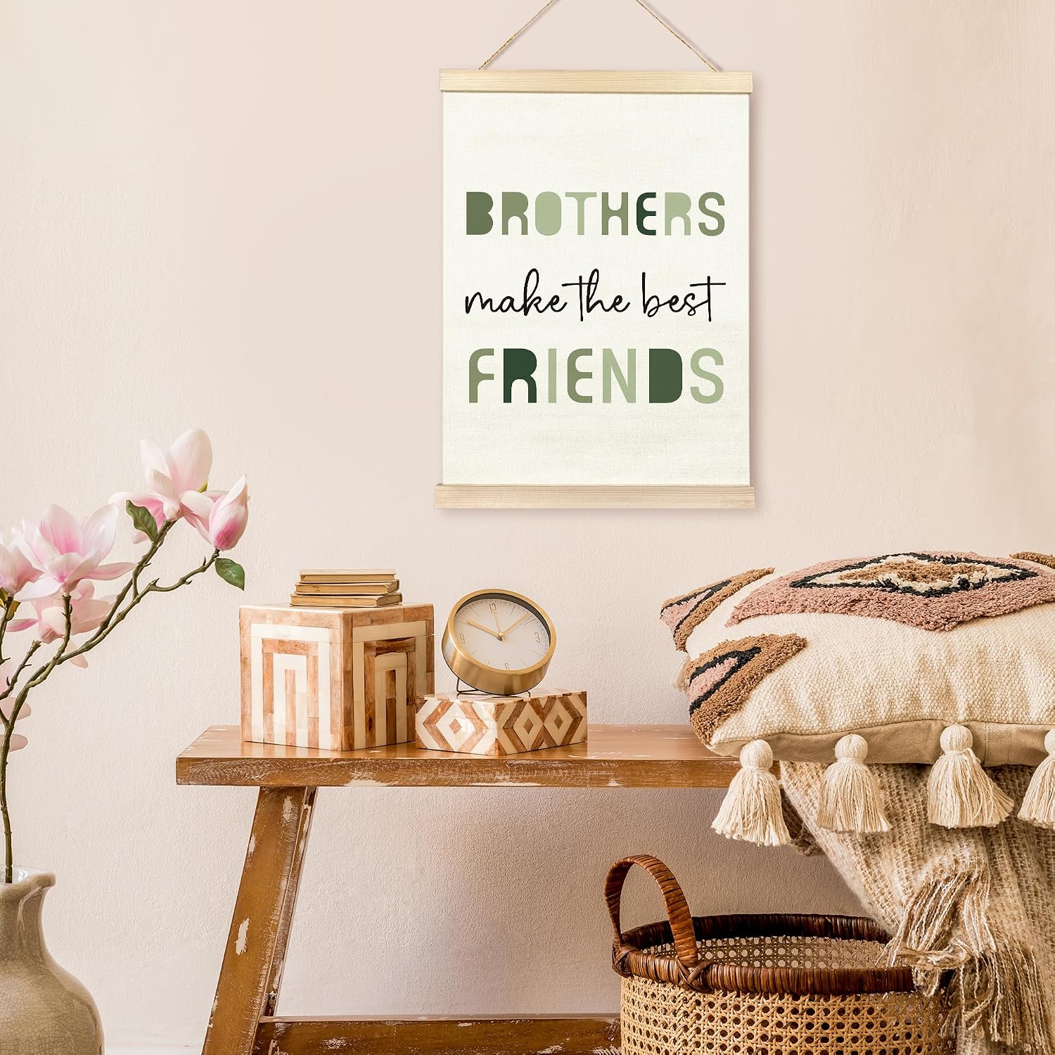TAEDIN Nursery Brother Make The Best Friends Poster Hanger Frame, Blue Boys Quotes Wood Wooden Canvas Artwork Print, Toddler Boys Room Wall Decor Painting for Kids Play Room Bedroom Decor 12X16(green) image 4