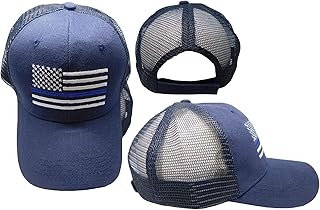 Trade Winds USA Thin Blue Line Navy Blue Mesh Trucker Acrylic Adjustable Embroidered Baseball Hat Cap
