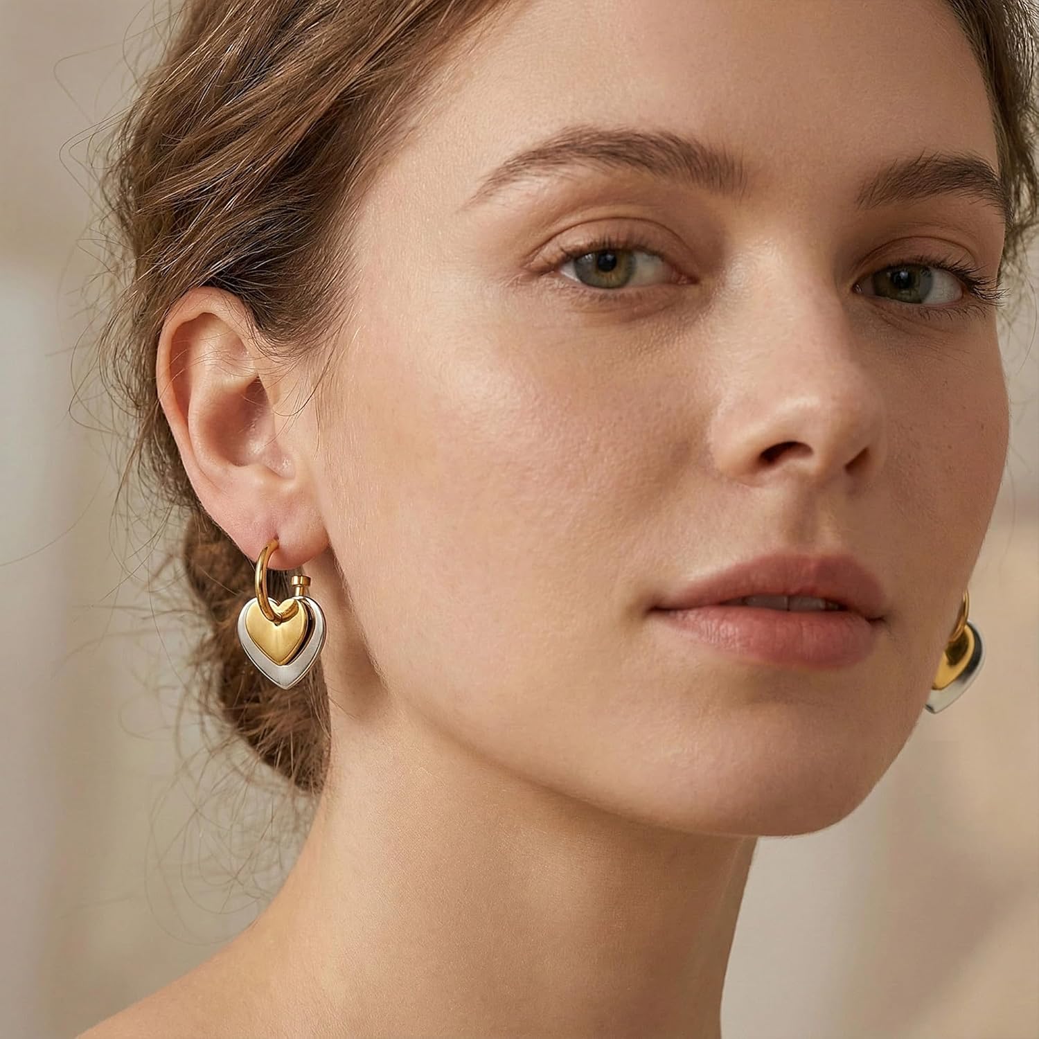 FAMARINE Gold and Silver Heart Hoop Earrings Two Tone Heart Drop Earrings for Women 14K Gold Plated Stainless Steel Fashion Jewelry - Image 7