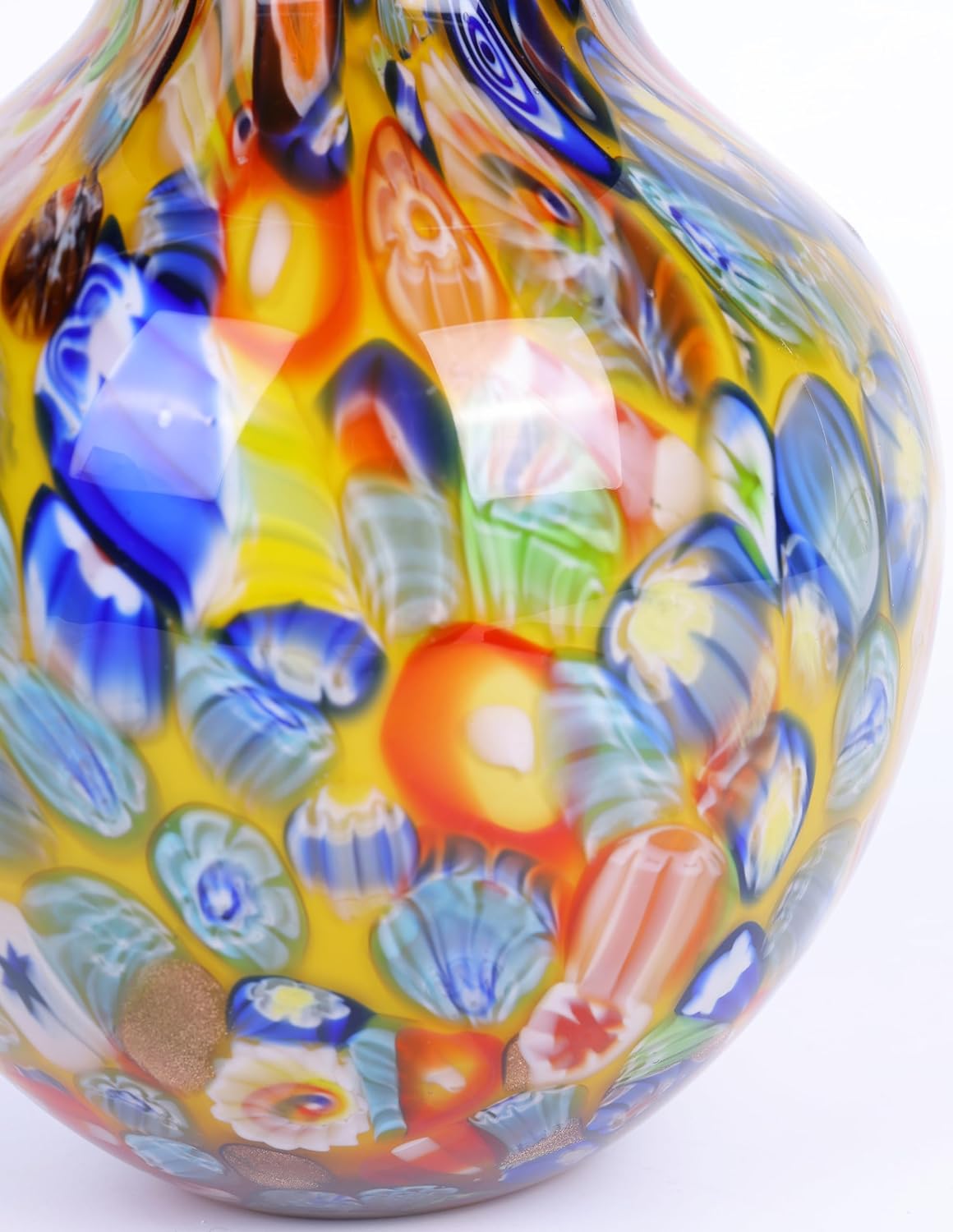 Yellow Round Glass Vase，Blown Glass Vase，Colored Glass Vase，Round Glass Vases for Centerpieces，Modern Boho Home Decor，Fo Dinner Table Funky Centerpieces Office Desktop Countertop Tv Stand Decor