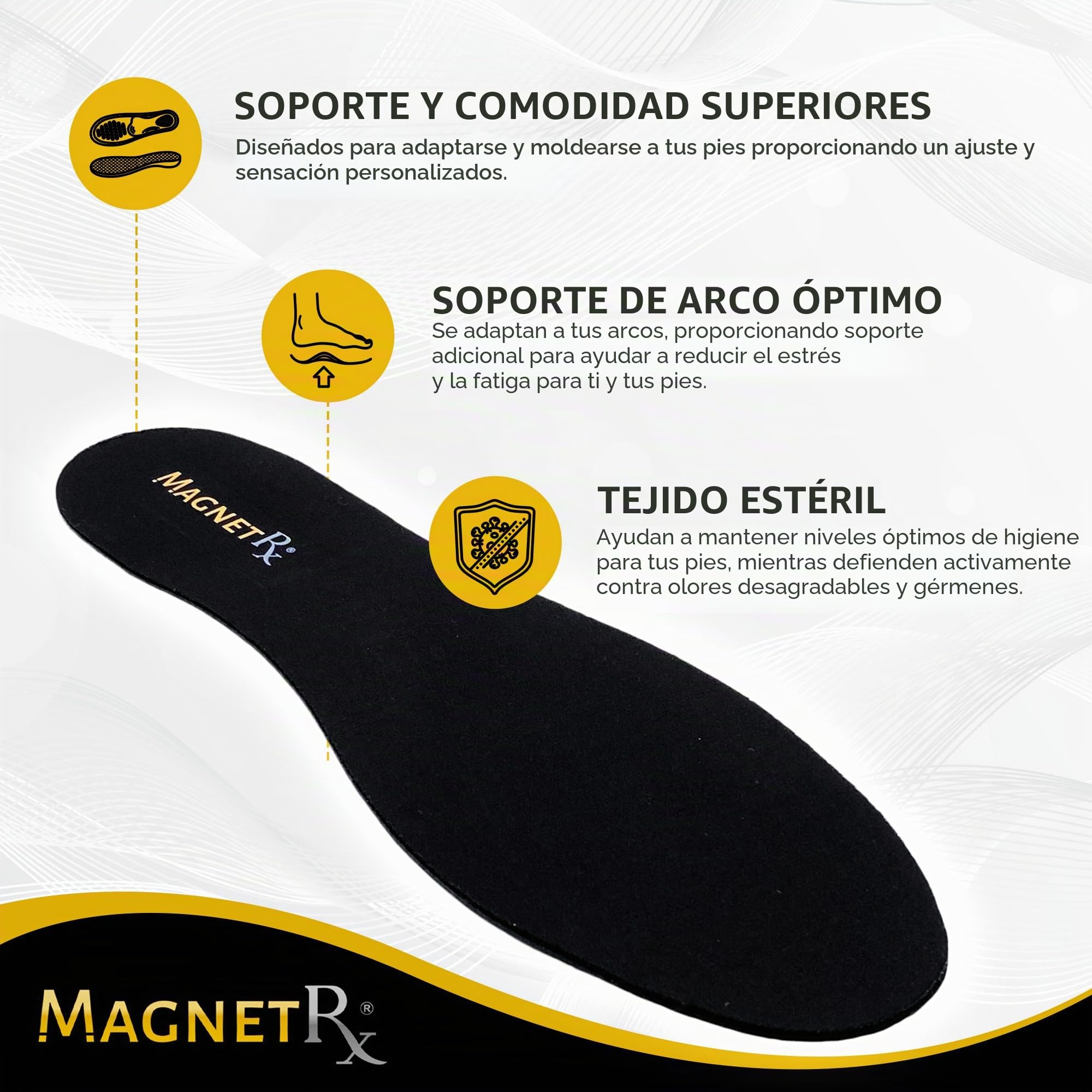 MagnetRX Insertos magnéticos para zapatos – Inserciones magnéticas eficaces para zapatos con imanes de pie – Plantillas magnéticas de gel cómodas para hombres (hombres: US 7-12 / EU 41-46)