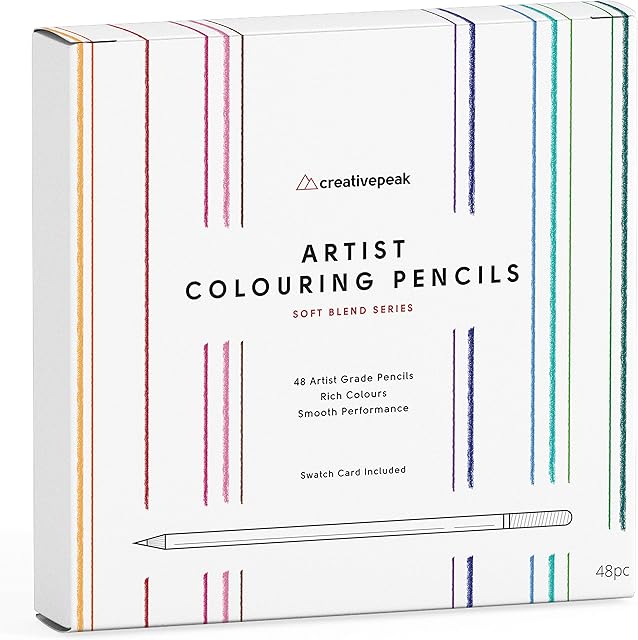 Creativepeak Professional Colouring Pencils - 48 Vibrant Colours & Swatch Card - Quality Art Supplies Featuring Soft Wax Cores - Perfect for Adult Coloring, Sketching & Drawing